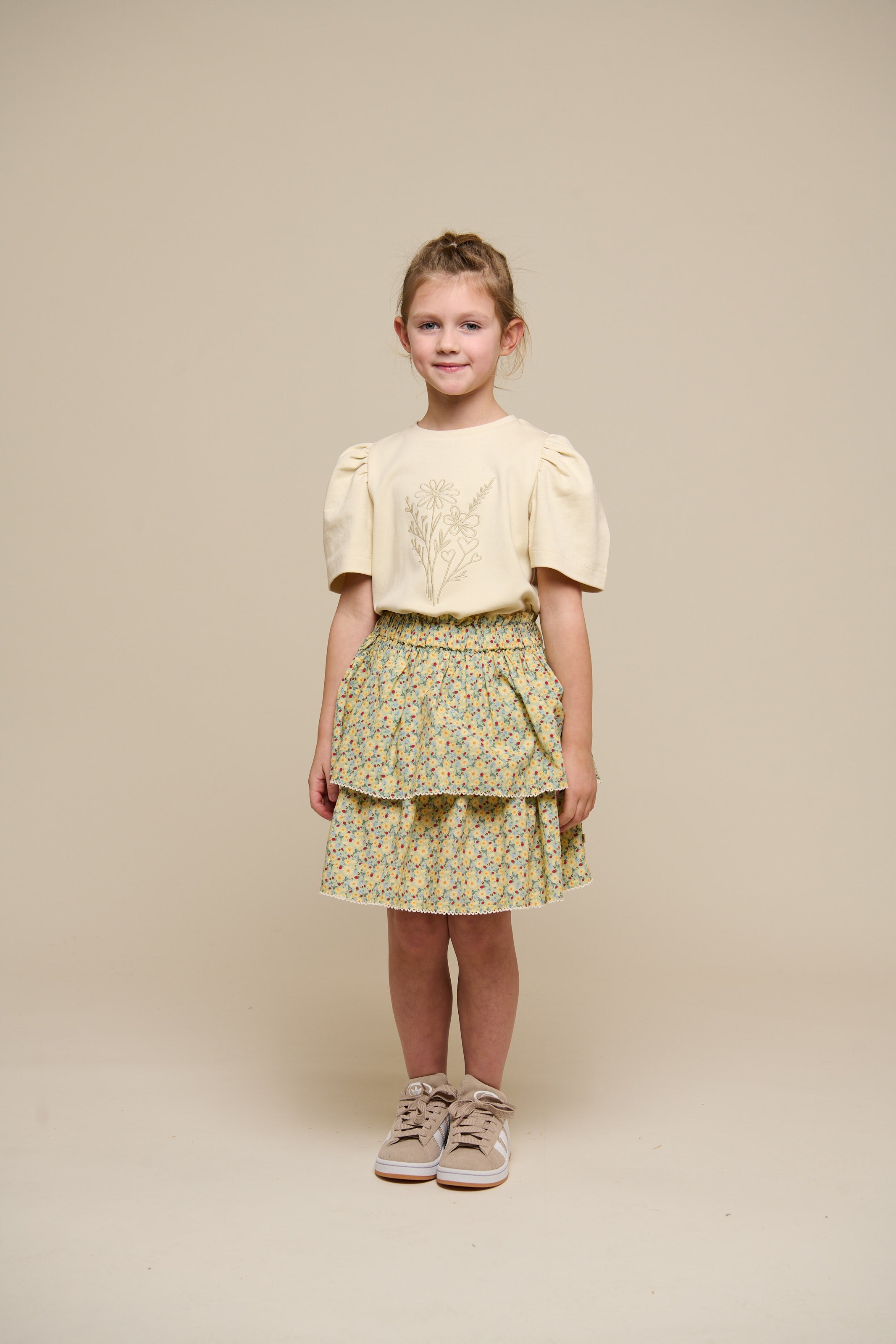 Poplin rok met bloemenprint en ruche - Tween - Green | 100955 Poppy