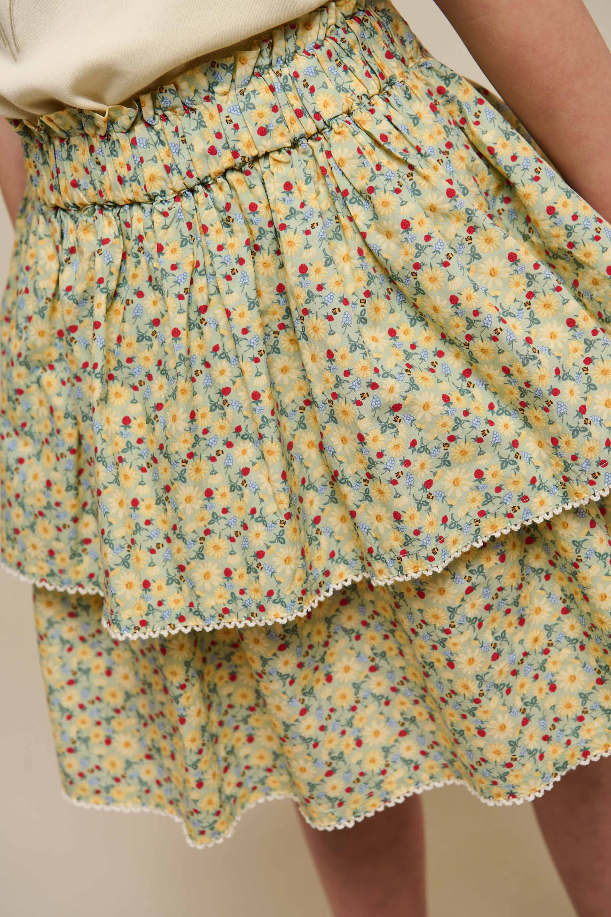 Poplin rok met bloemenprint en ruche - Tween - Green | 100955 Poppy