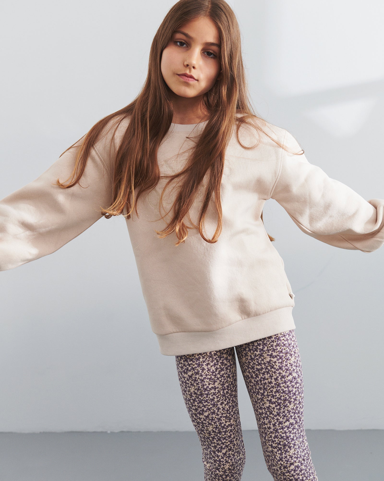 Jersey Leggings w. Ditsy Print - Tweens - Dusty Purple