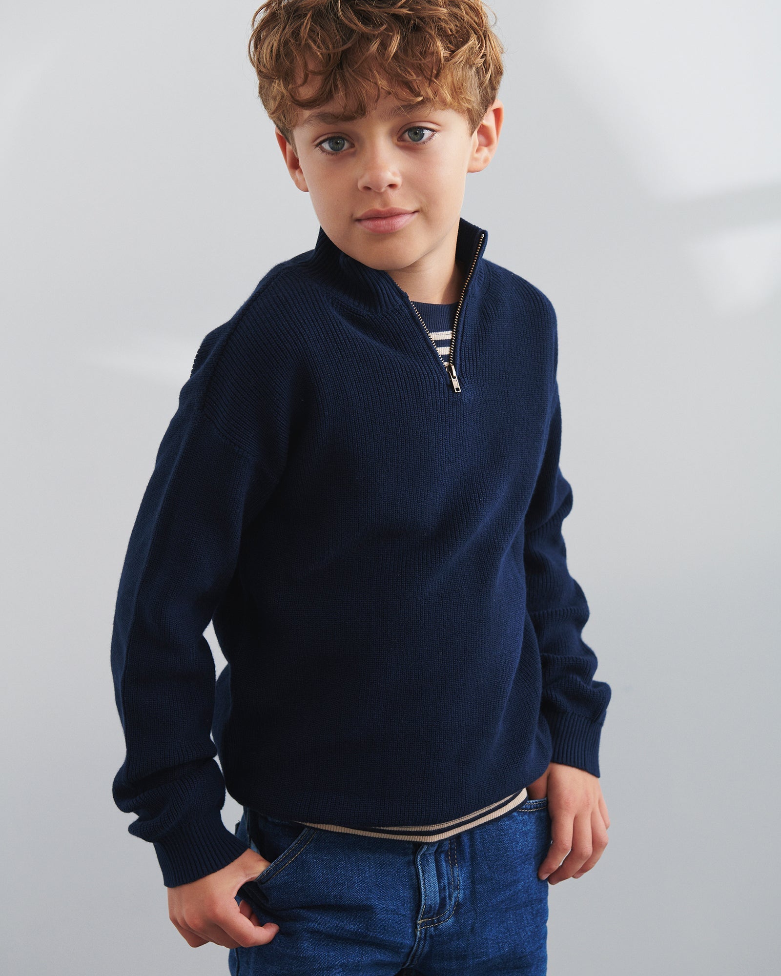 Sweater met kwart rits - Tweens - Navy