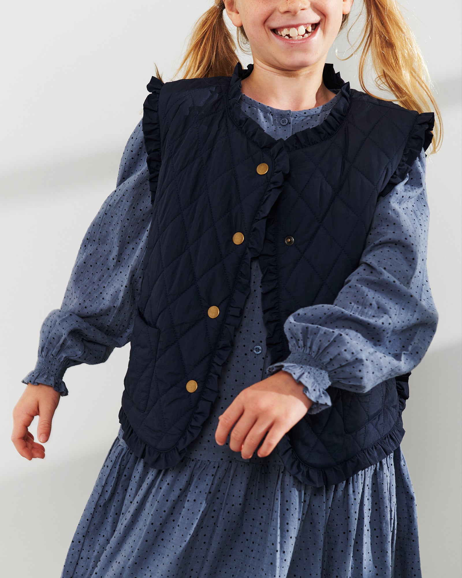 Gewatteerd gilet met ruches - Tweens - Navy