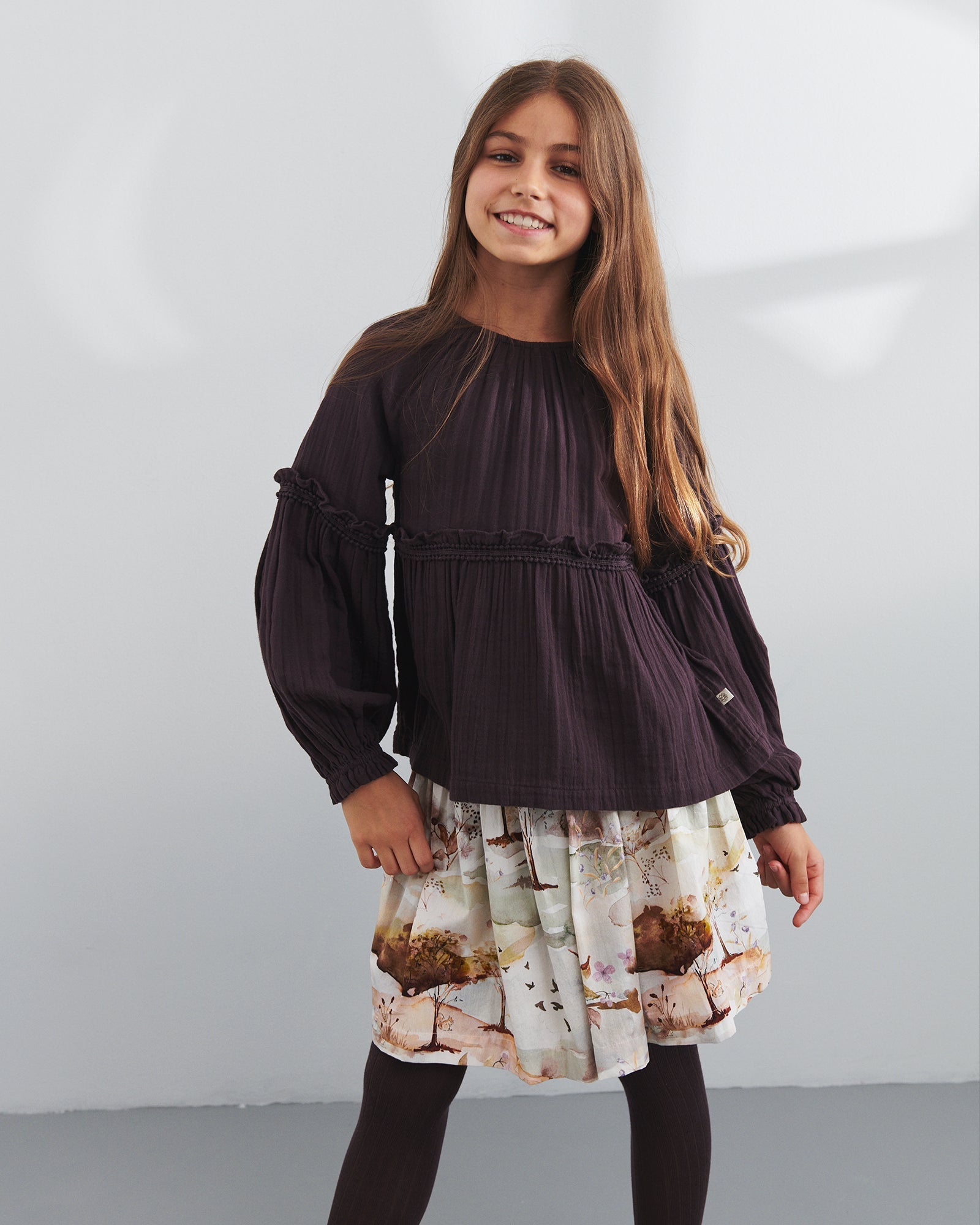 Popeline rok met landelijke print - Tweens - Moonlight/Purple