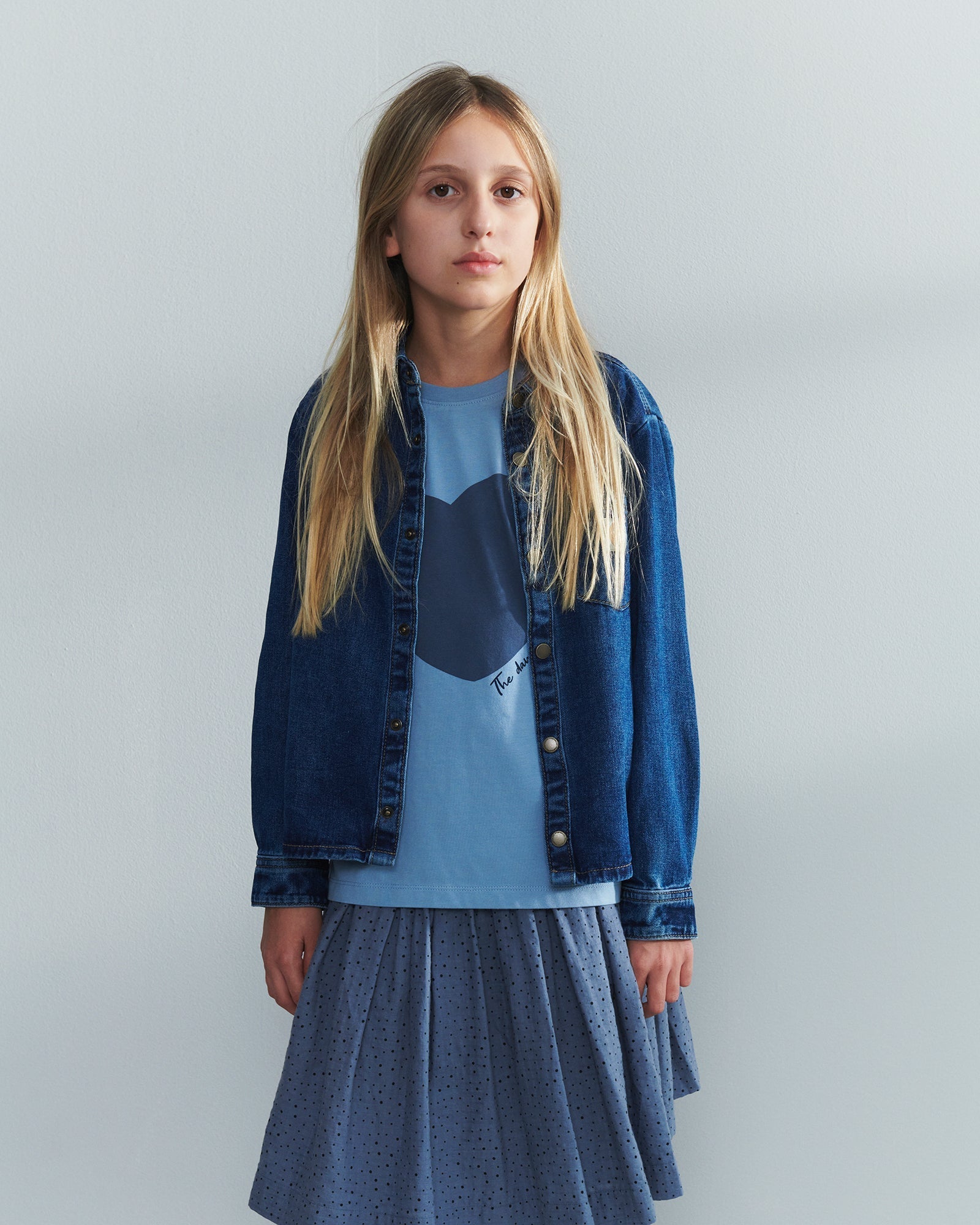 Katoenen rok met microstippen - Tweens - Dusty Blue