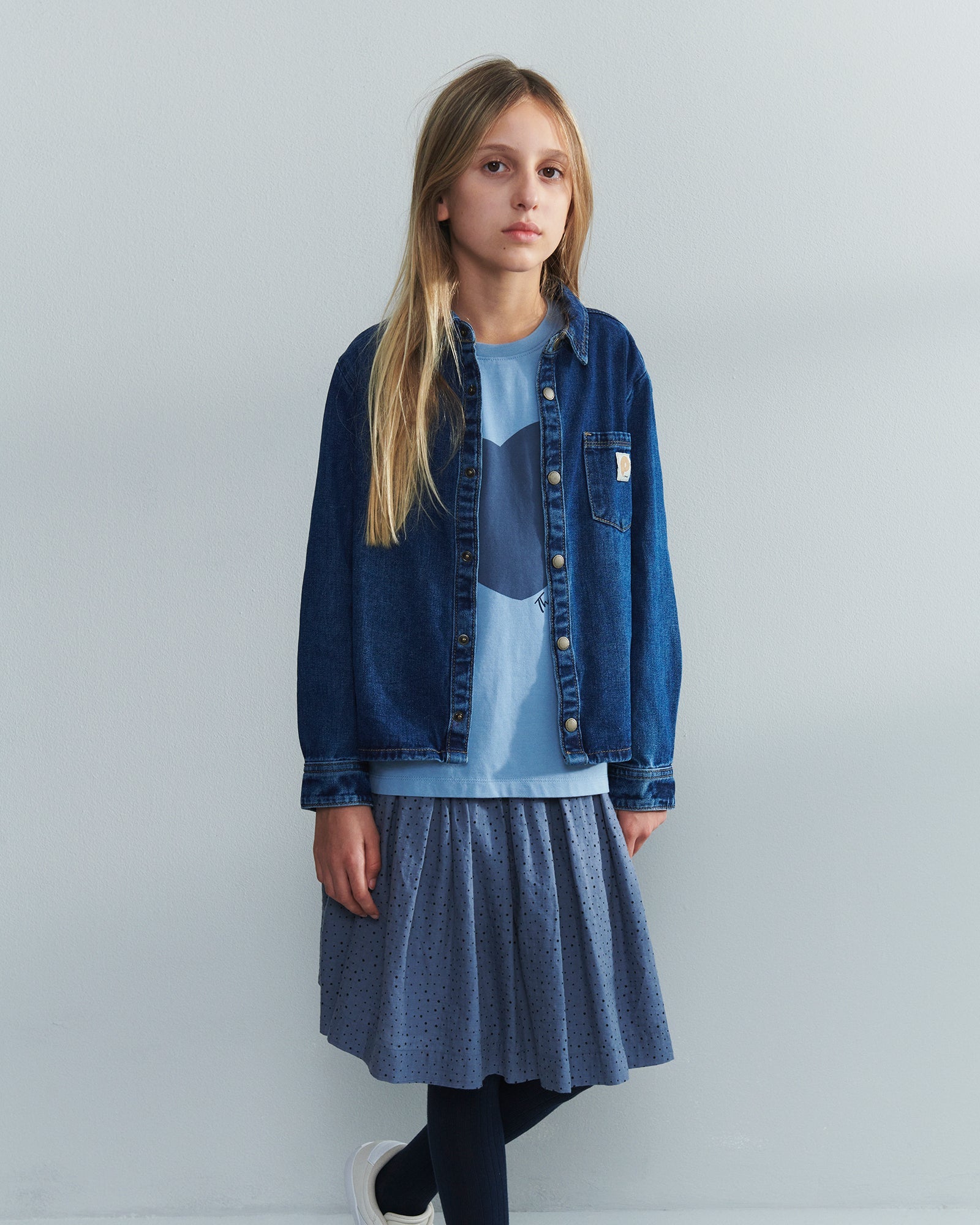 Katoenen rok met microstippen - Tweens - Dusty Blue