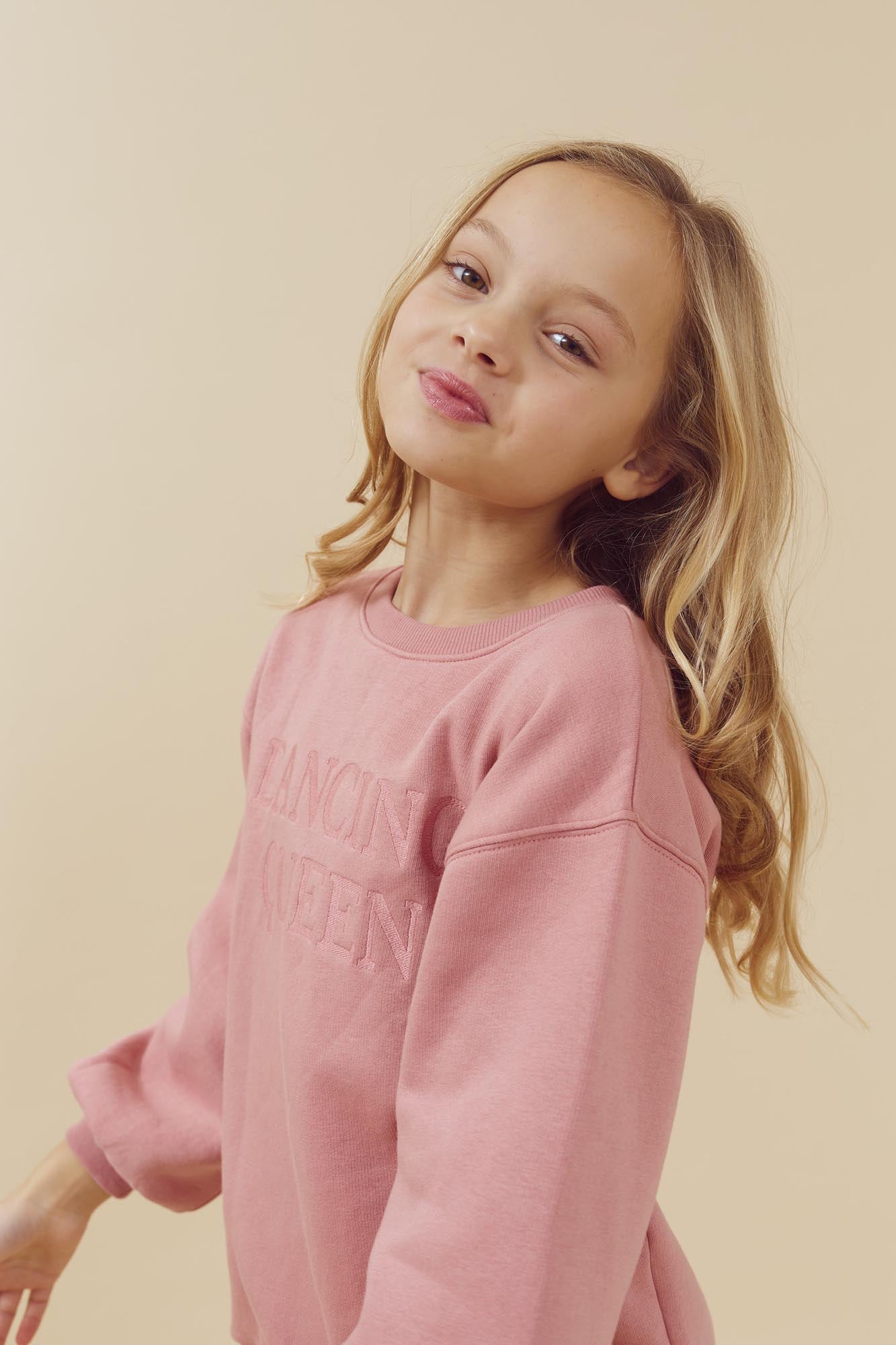 Extra groot sweatshirt met borduursel - Tweens - Dusty Rose