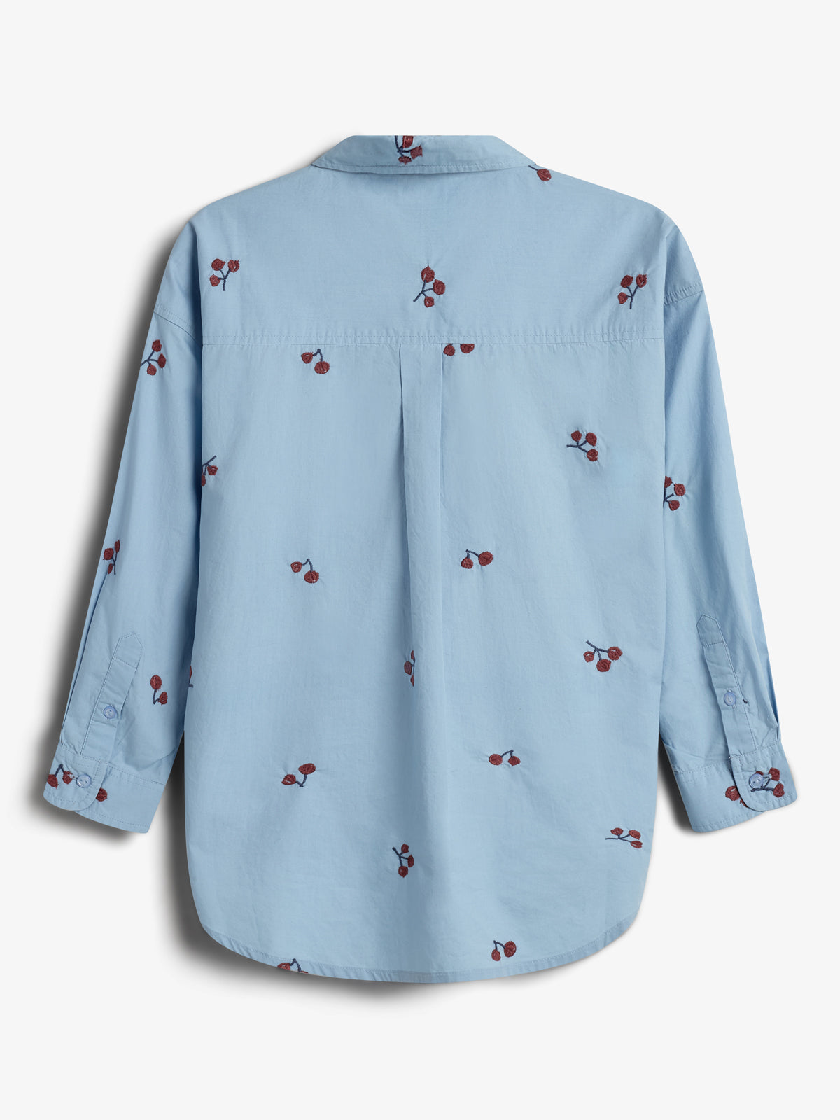 Popeline overhemd w. Borduursel - Tweens - Blue/Rose