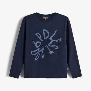 Warp Text Long Sleeve T-shirt - Tweens - Navy
