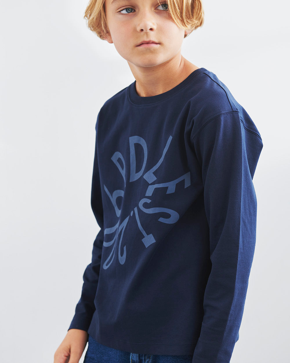 Warp Text Long Sleeve T-shirt - Tweens - Navy