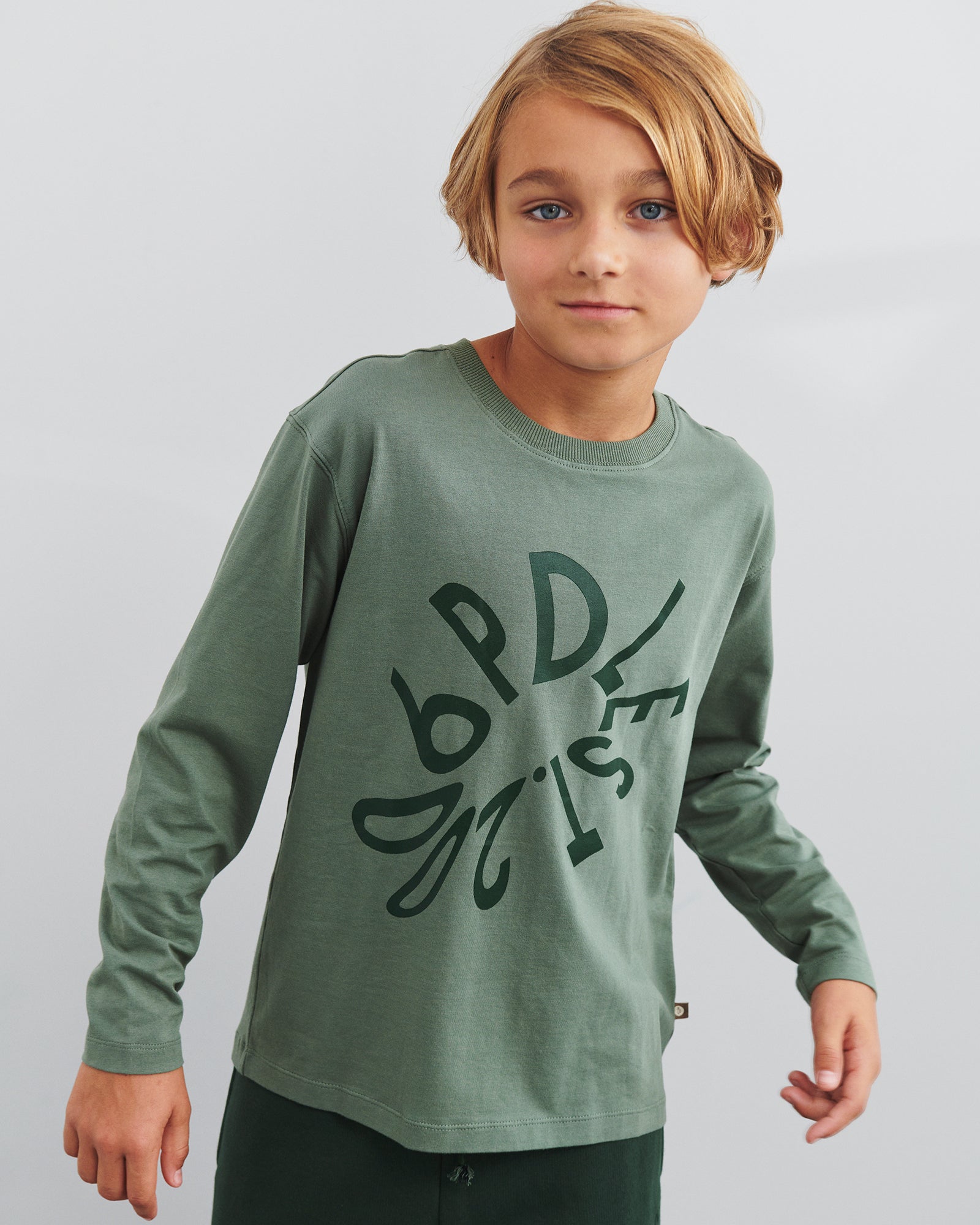 Warp Text Long Sleeve T-shirt - Tweens - Green