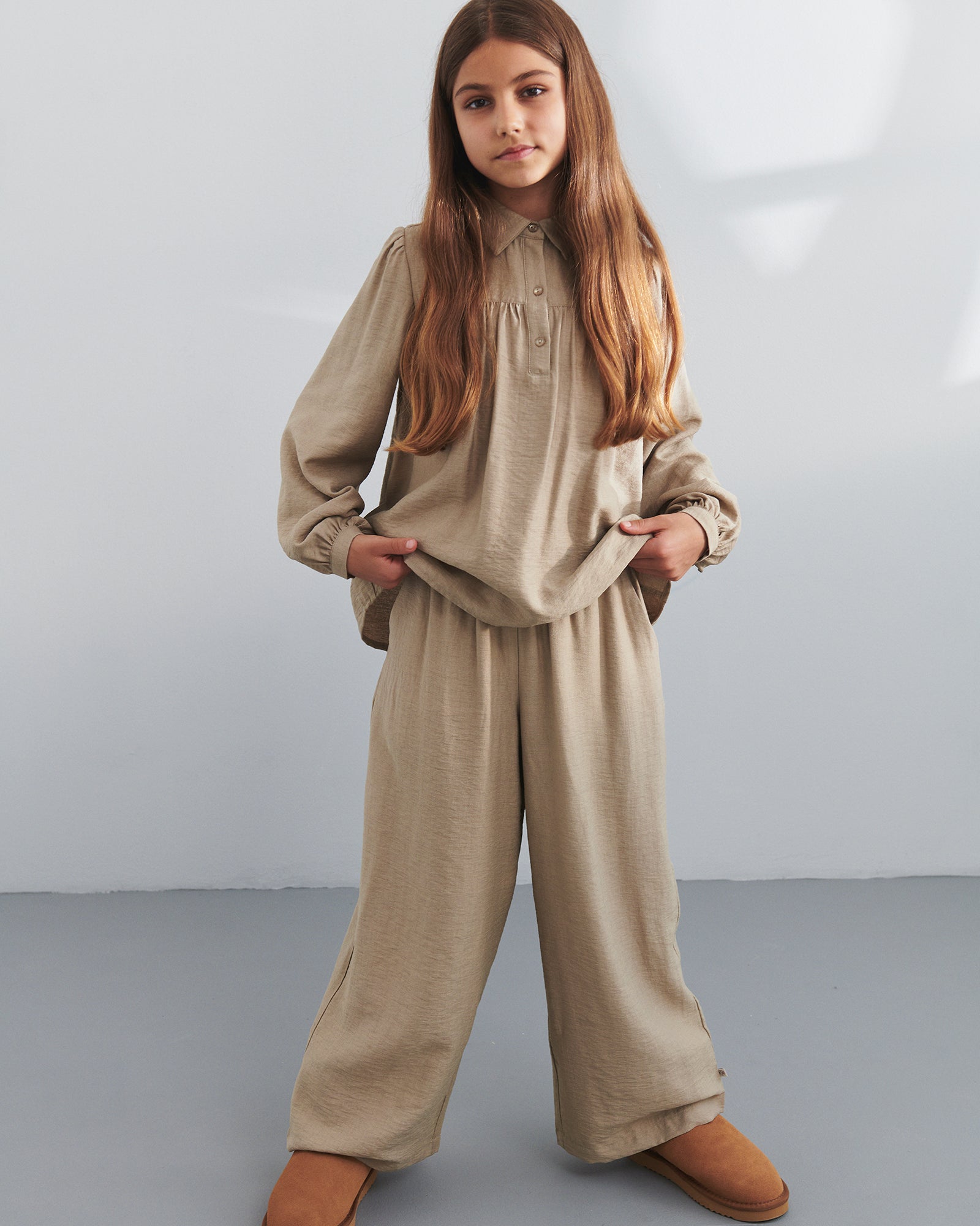 Vloeiende wijde broek - Tweens - Dark Beige