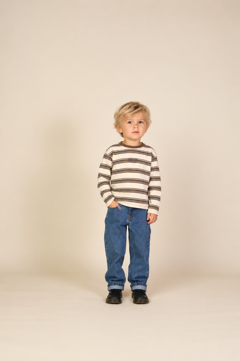 Gestreept langarmshirt Kids - Offwhite/Brown | 101701 Hugo
