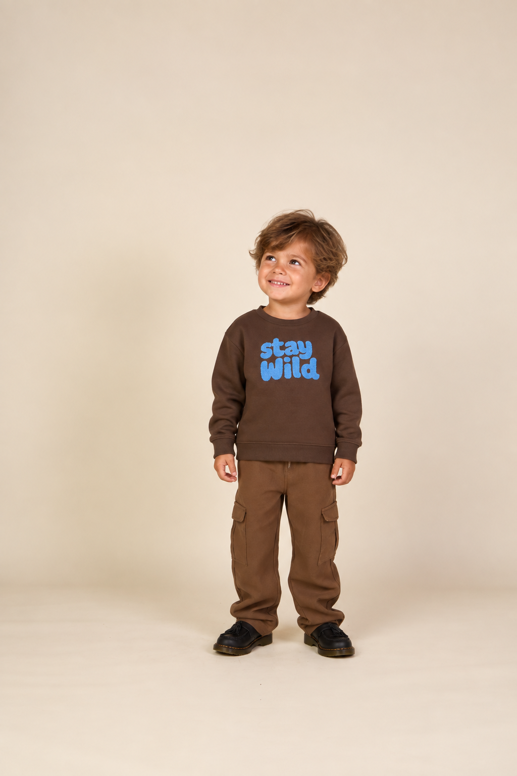 Sweatshirt met ronde hals en badstofborduursel Kids - Dark Brown | 101622 Joel