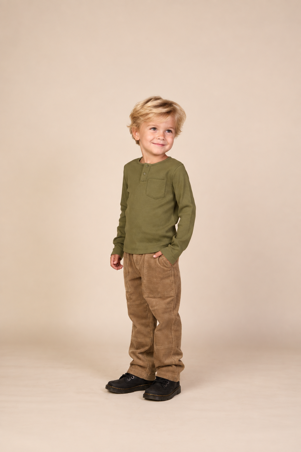 Geribd henley-langarmshirt Kids - Moss Green | 101593 Conrad