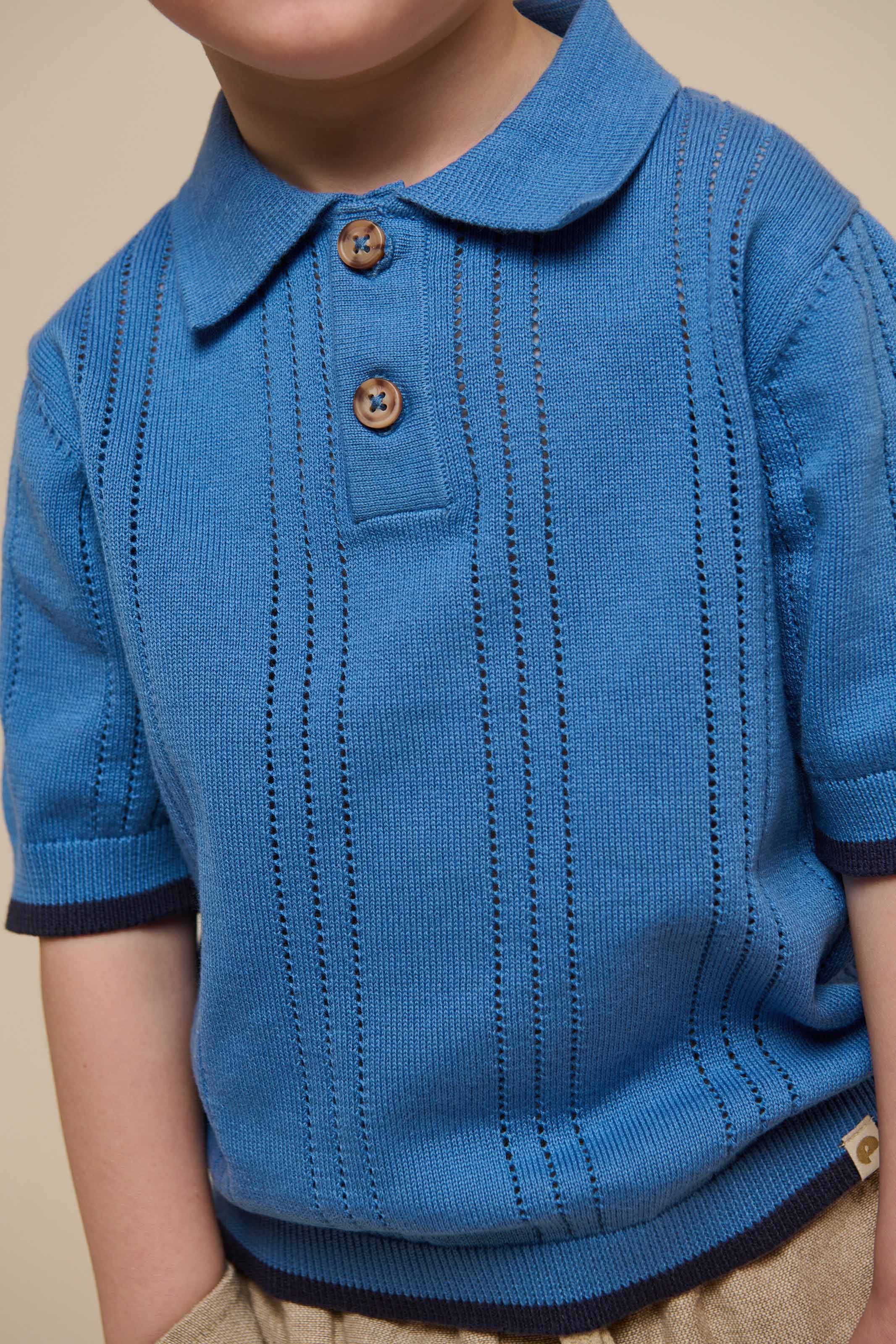 Blauwe gebreide polo - Kids - Dusty Blue | 101243 Dylan