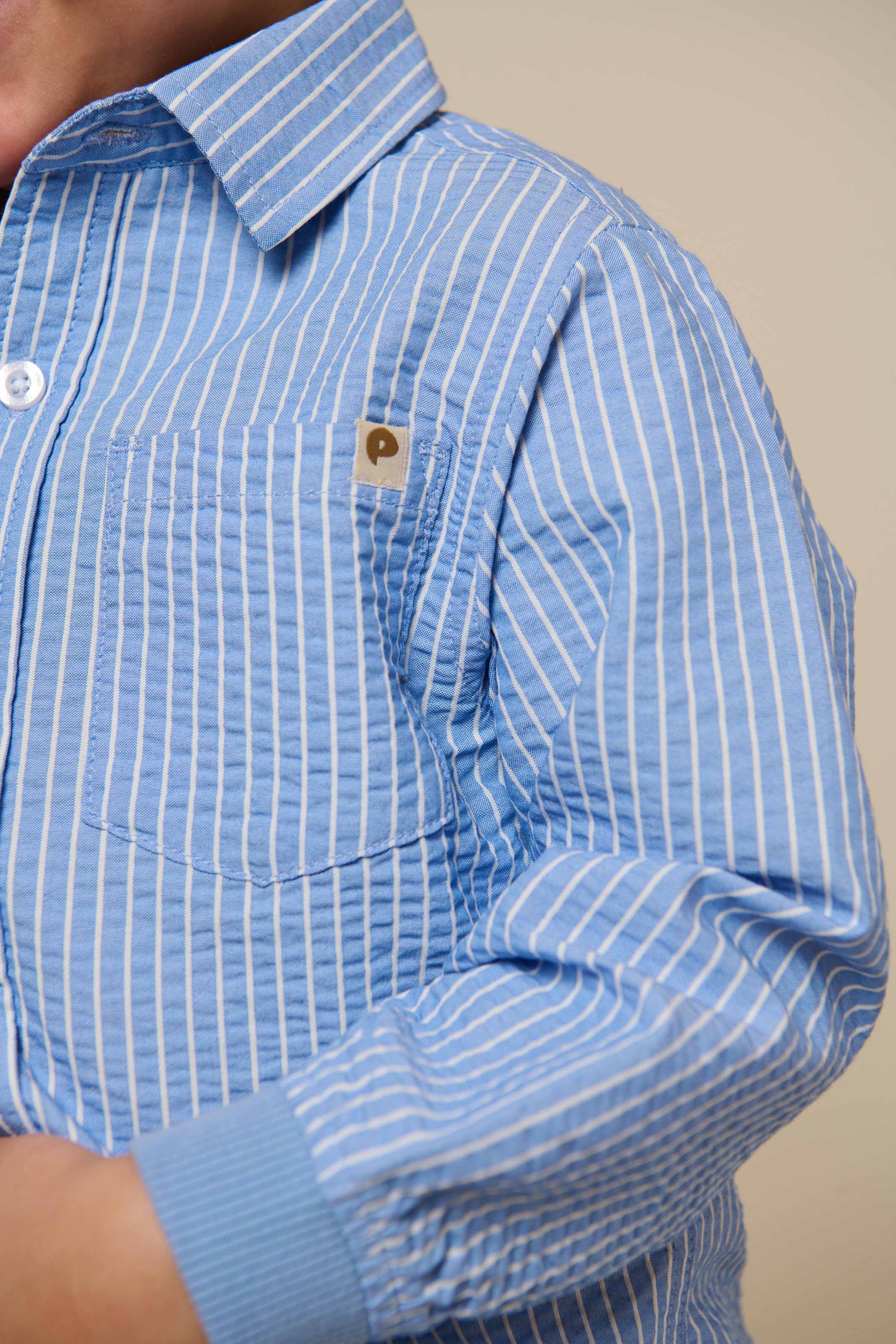 Gestreept seersucker overhemd met ribboord - Kids - Blue Stripe | 101348 Patrick