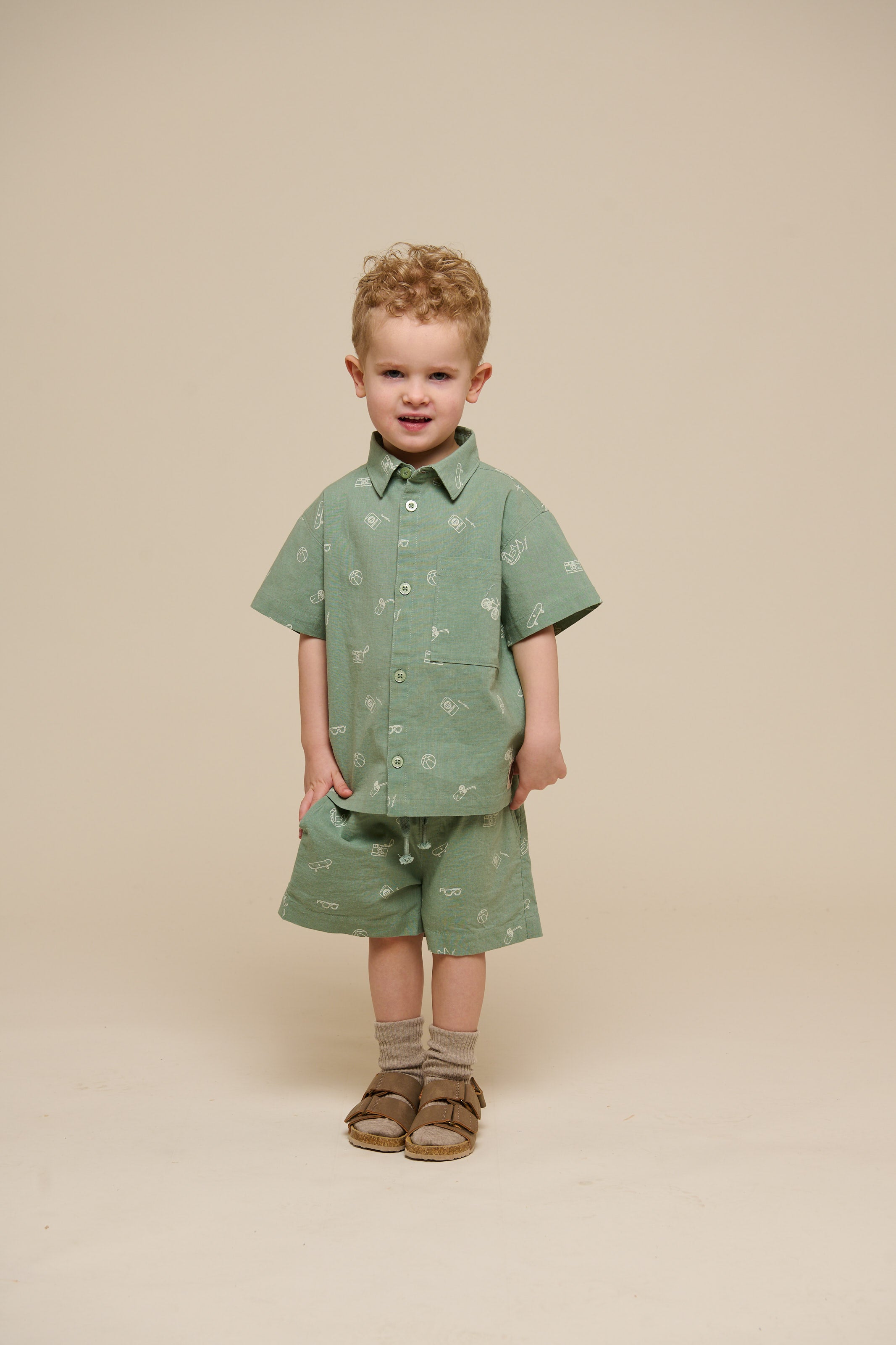 Bedrukte Linnenmix Shorts - Kids - Dusty Green | 101169 William