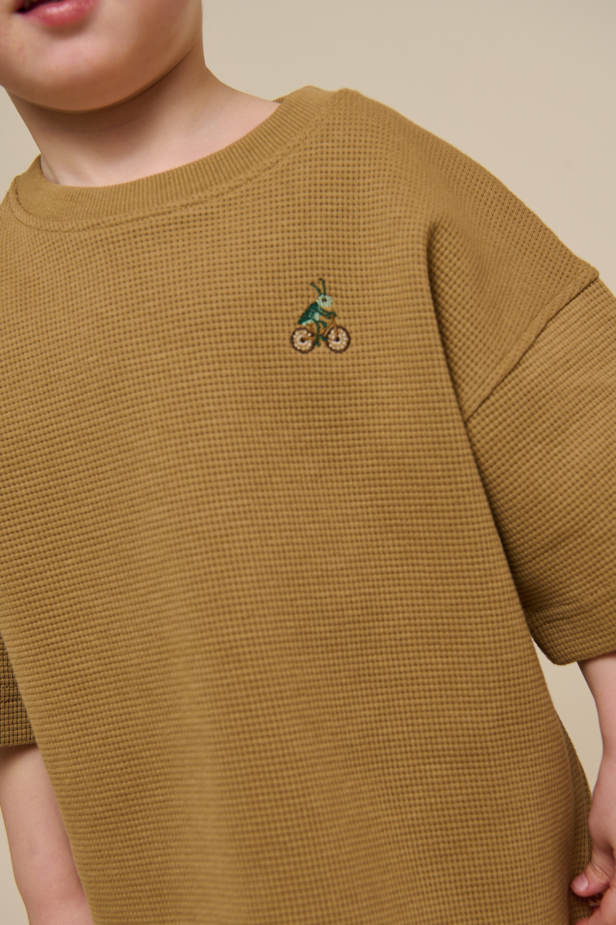 Wafel T-shirt - Kids - Khaki | 101148 Evan