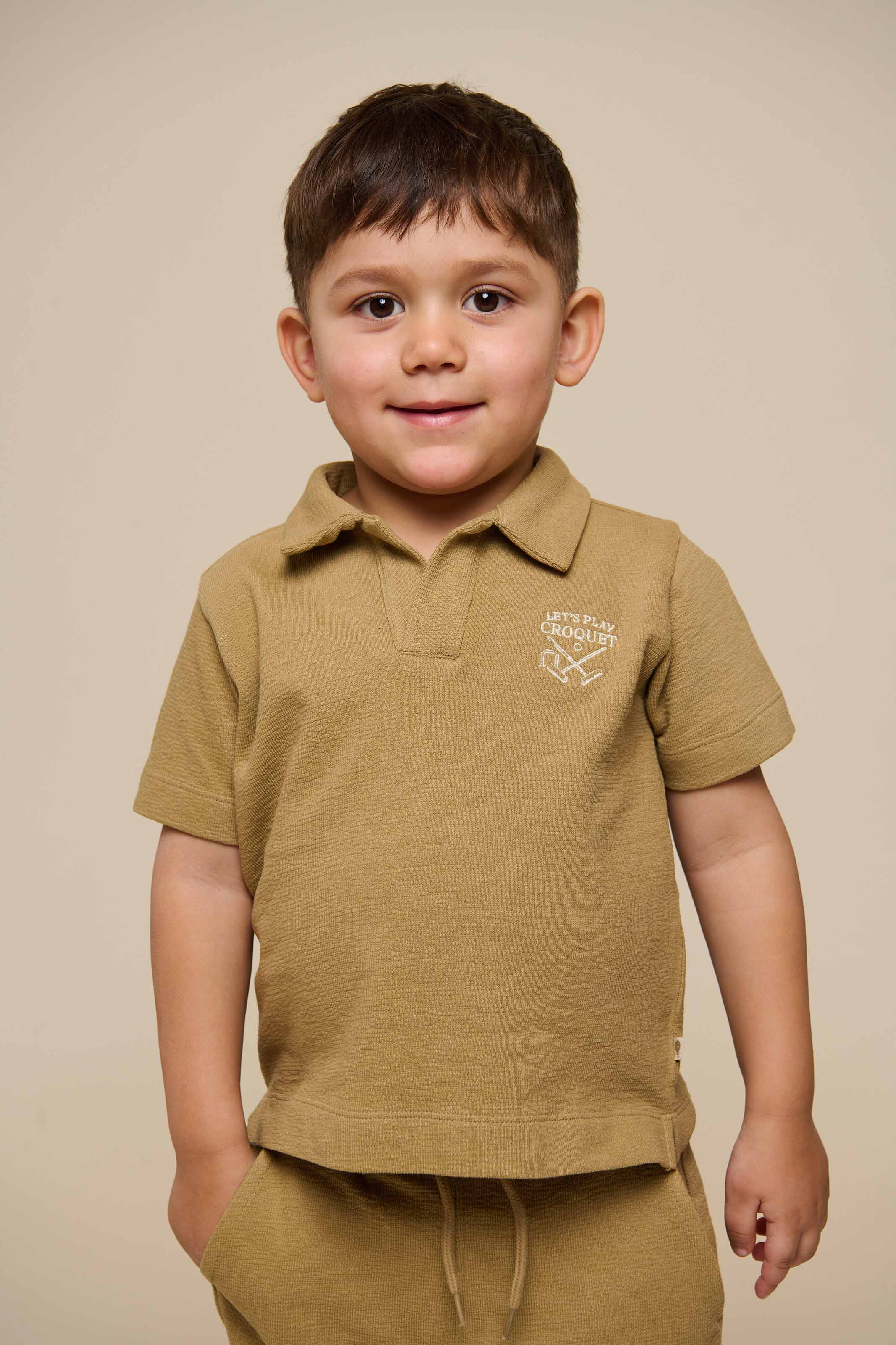 Polo T-shirt van Gestructureerde Jersey - Kids - Khaki | 101217 Sonny