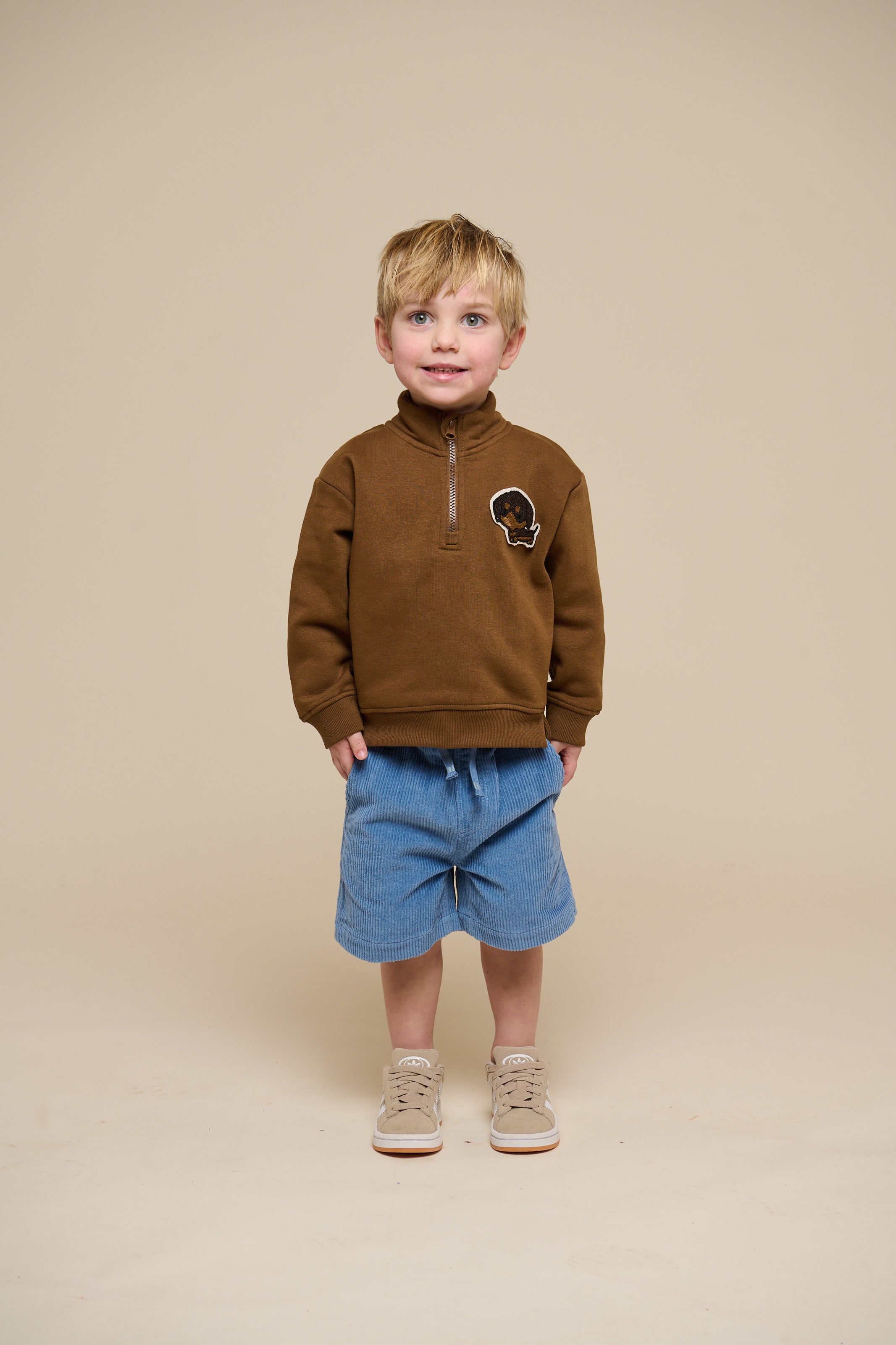 Sweatshirt met halve rits - Kids - Coffee | 100808 Tristan