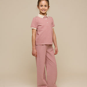 Gestreepte Jersey Broek met Wijde Pijpen - Tween - Cherry Red | 100996 Emmie