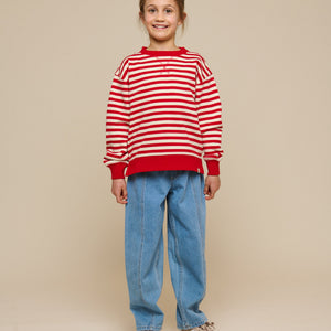 Gestreepte Crewneck Sweatshirt - Tween - Cherry Red Stripe | 101343 Daniella