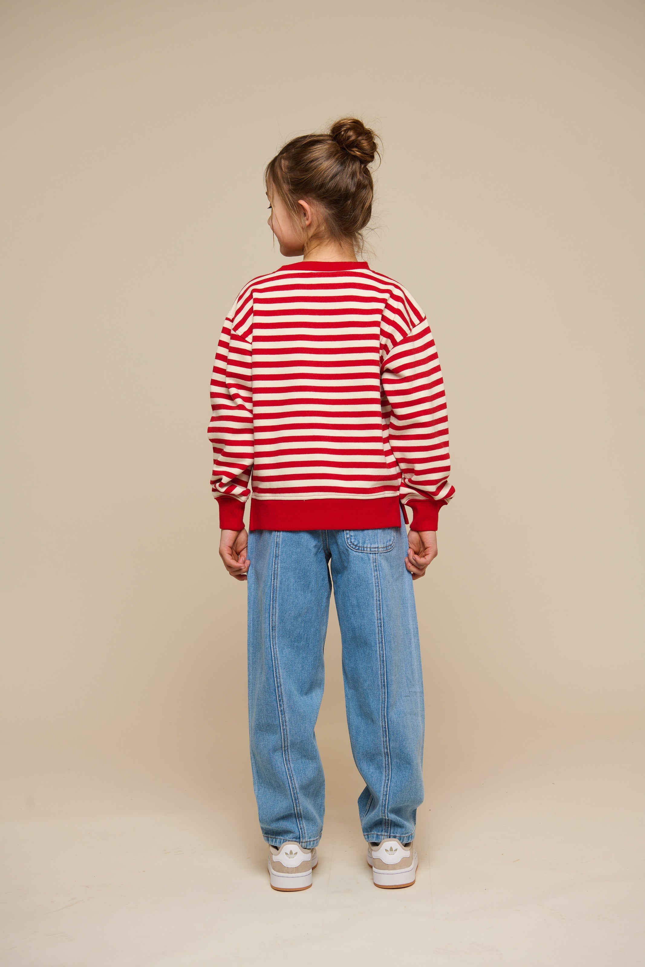 Gestreepte Crewneck Sweatshirt - Tween - Cherry Red Stripe | 101343 Daniella