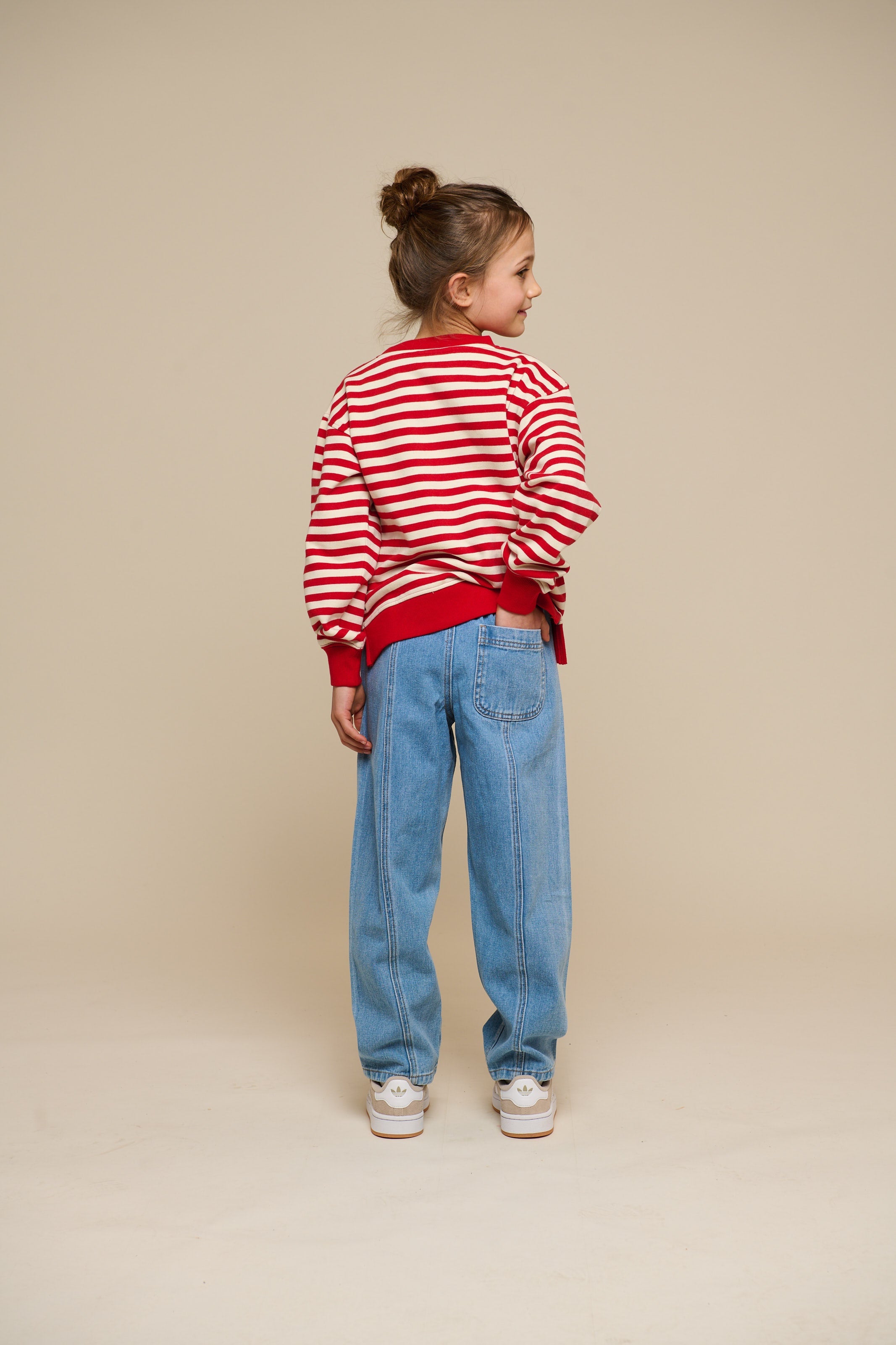 Gestreepte Crewneck Sweatshirt - Tween - Cherry Red Stripe | 101343 Daniella