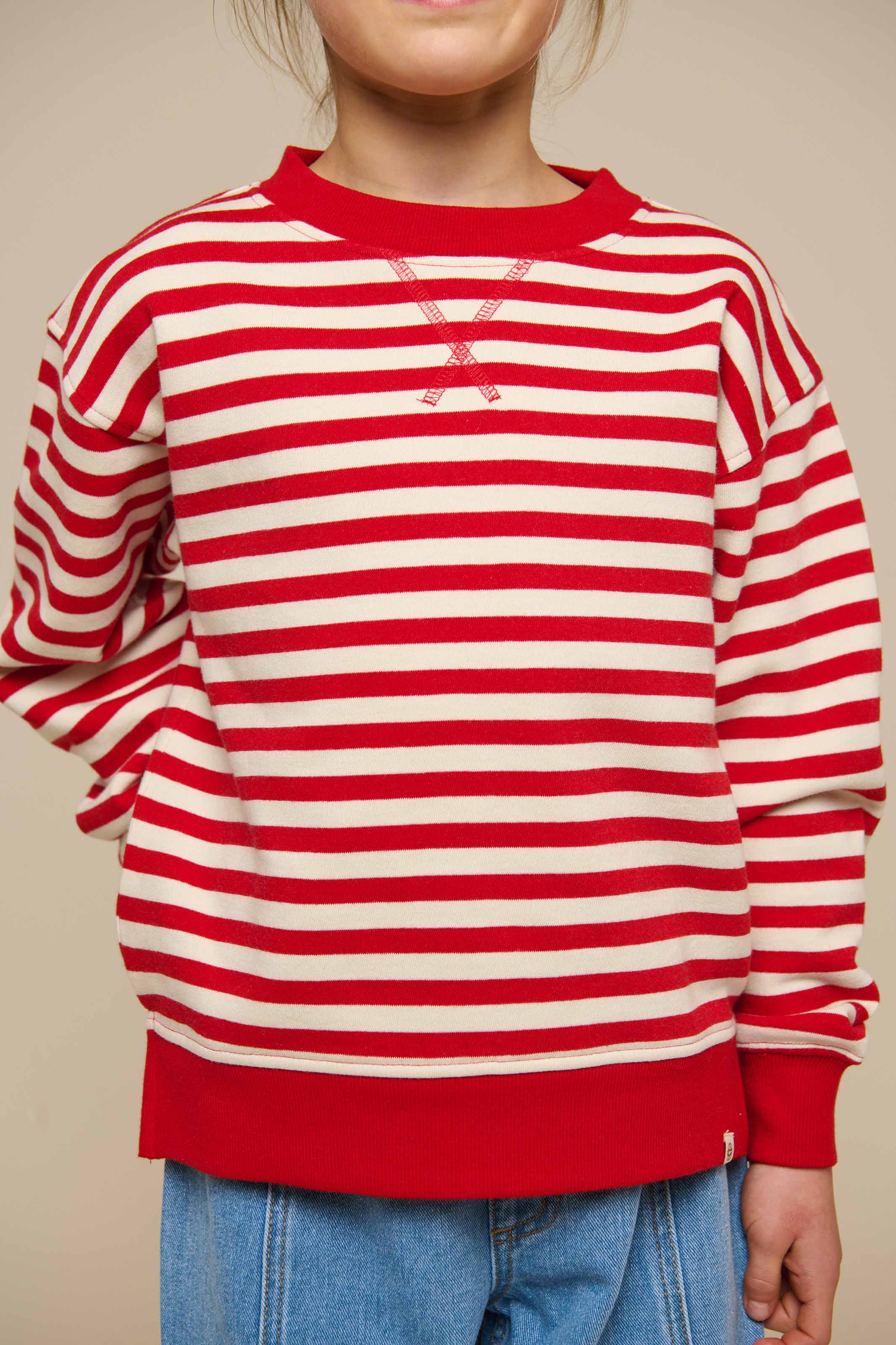 Gestreepte Crewneck Sweatshirt - Tween - Cherry Red Stripe | 101343 Daniella