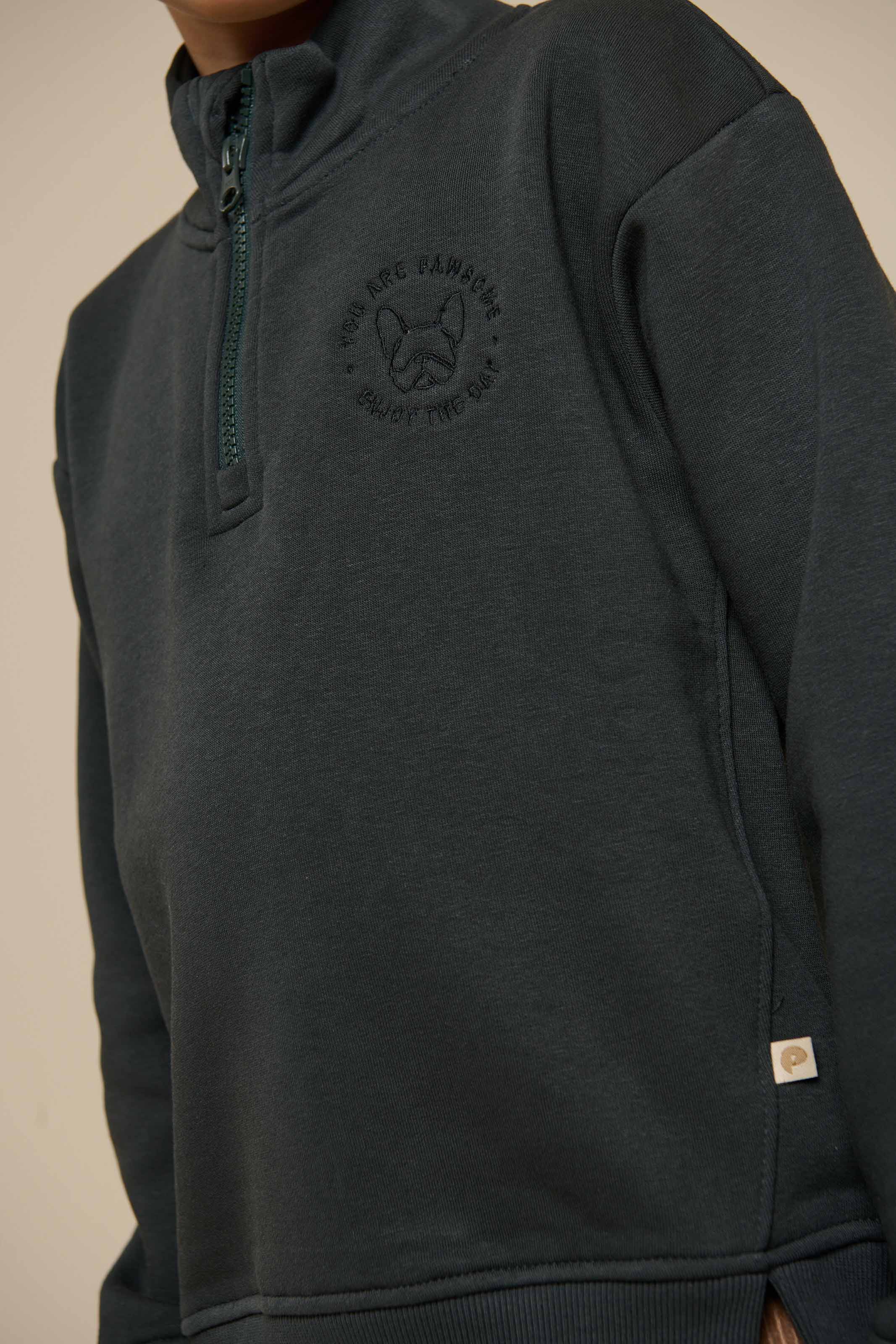 Sweatshirt met halve rits - Tween - Forest Green | 100811 Tristan