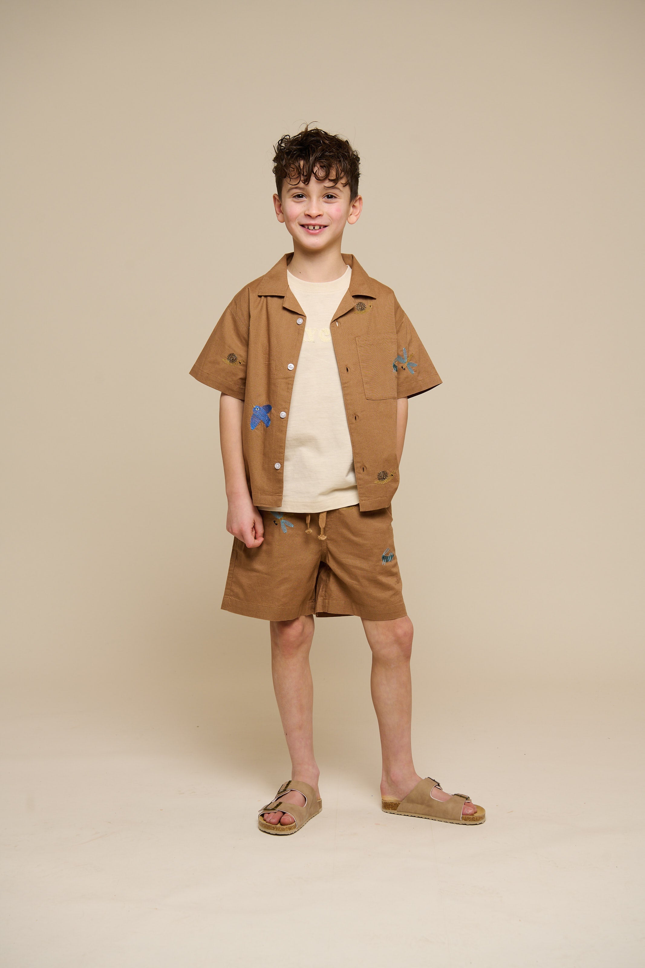 Geborduurd katoenen overhemd met korte mouwen - Tween - Coconut | 101097 Erik