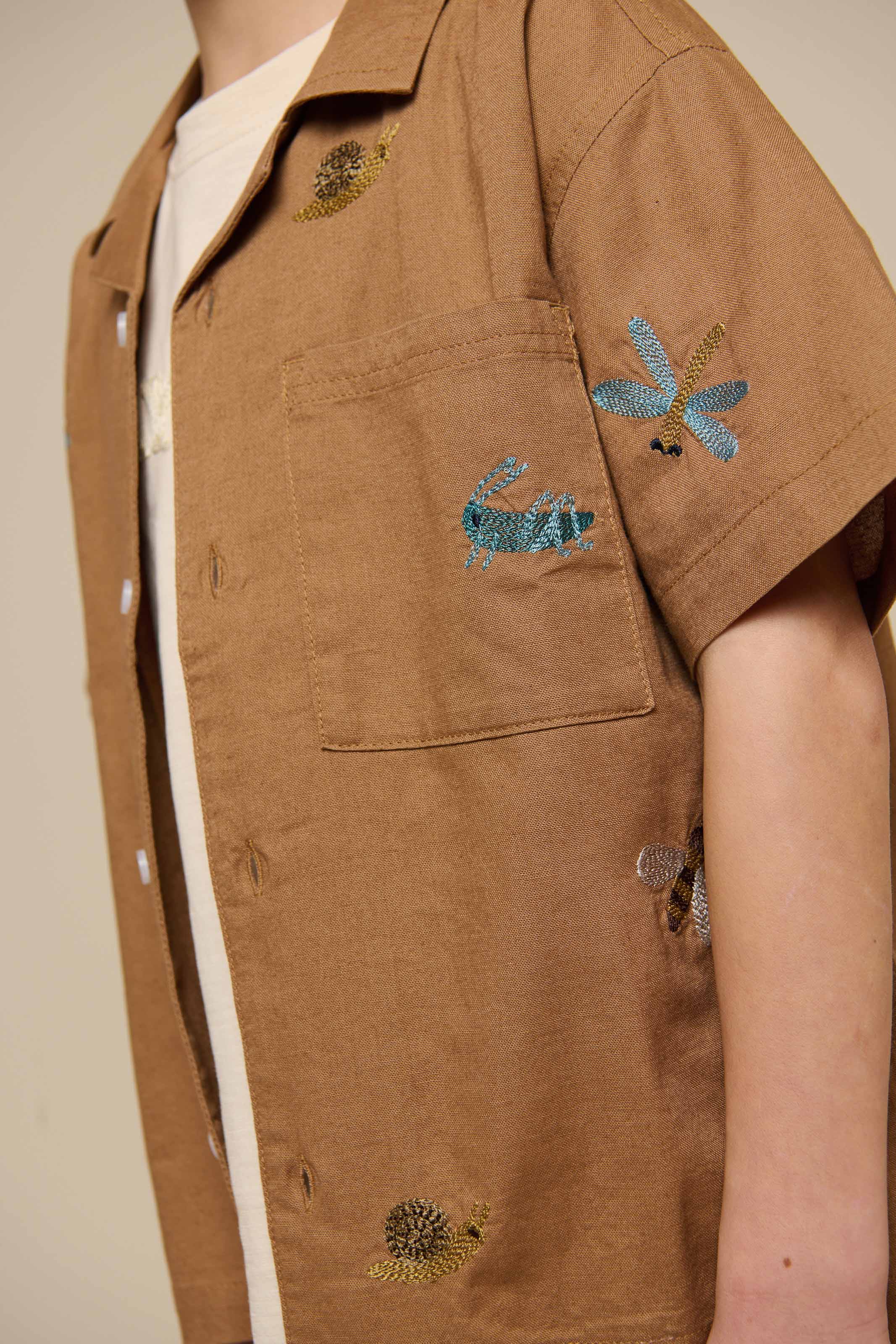 Geborduurd katoenen overhemd met korte mouwen - Tween - Coconut | 101097 Erik