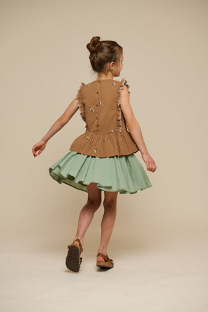 Katoenen rok met Ric Rac ruche - Tween - Dusty Green | 101069 Alma