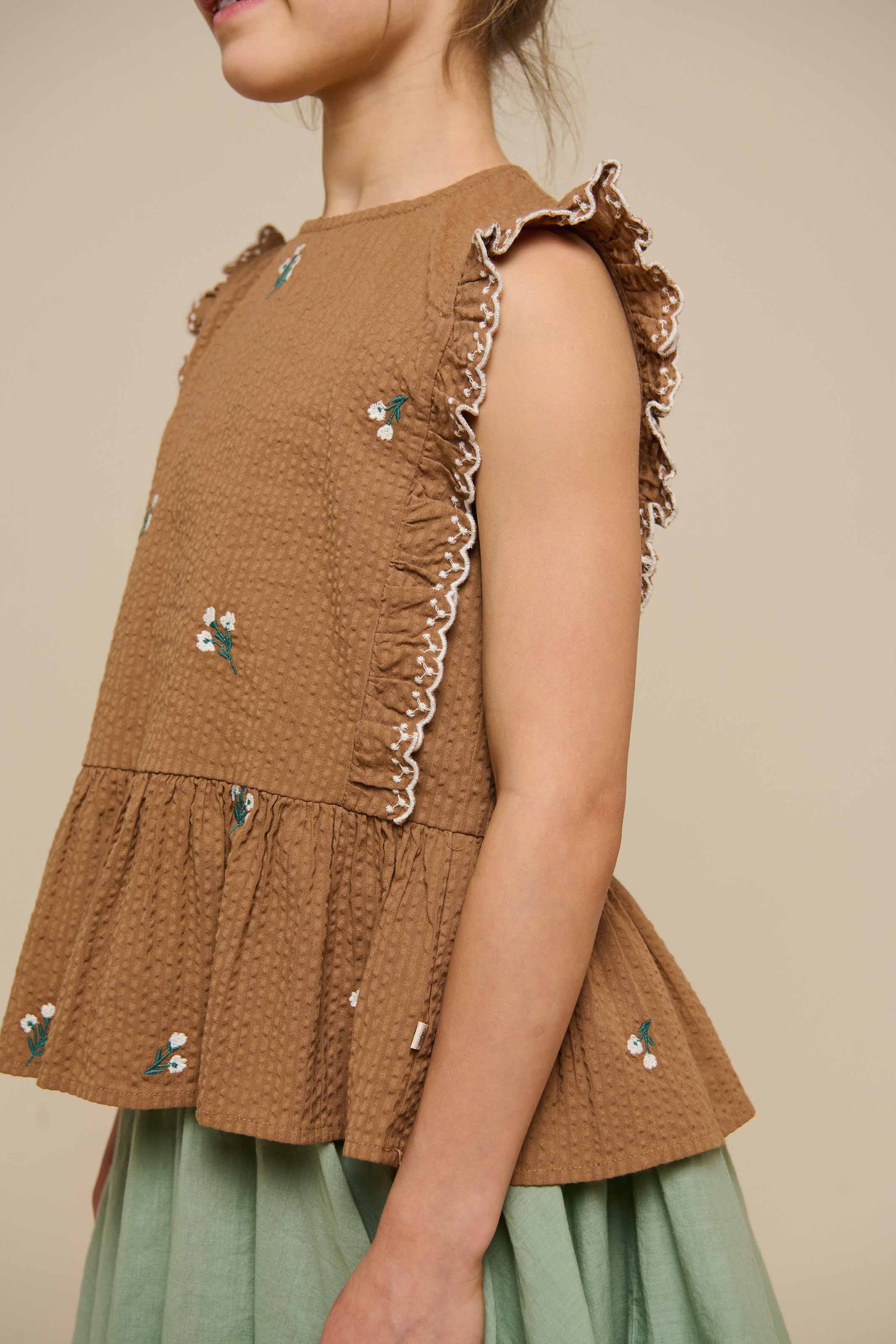 Geborduurde Seersucker Top - Tween - Coconut | 100983 Nora
