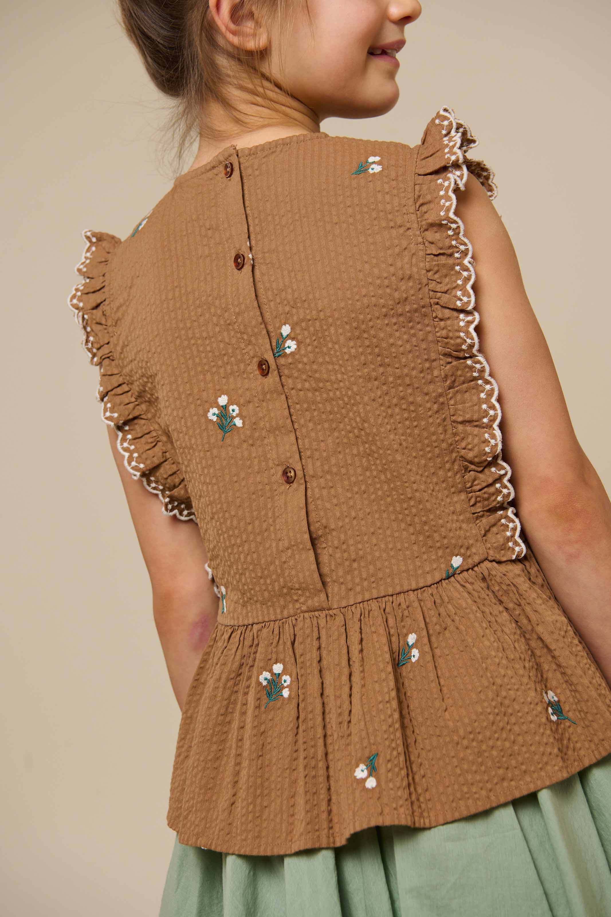 Geborduurde Seersucker Top - Tween - Coconut | 100983 Nora