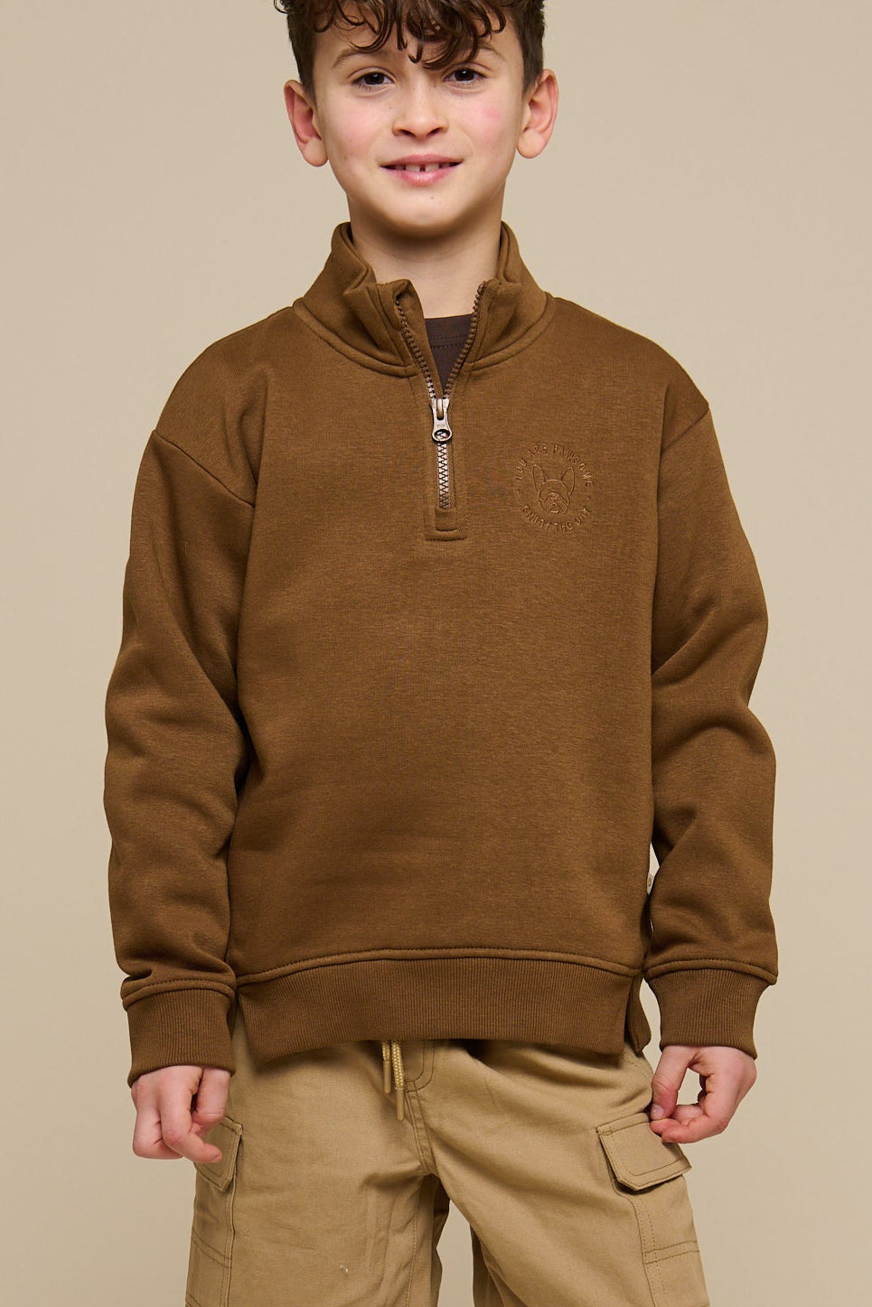 Sweatshirt met halve rits - Tween - Coffee | 100809 Tristan