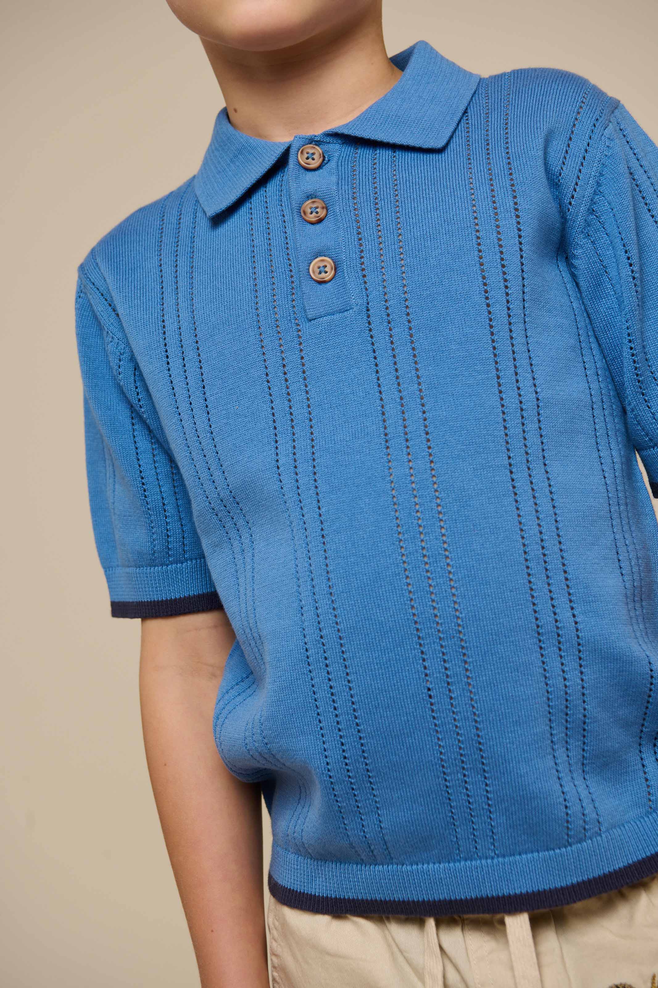 Blauwe gebreide polo - Tween - Dusty Blue | 101244 Dylan