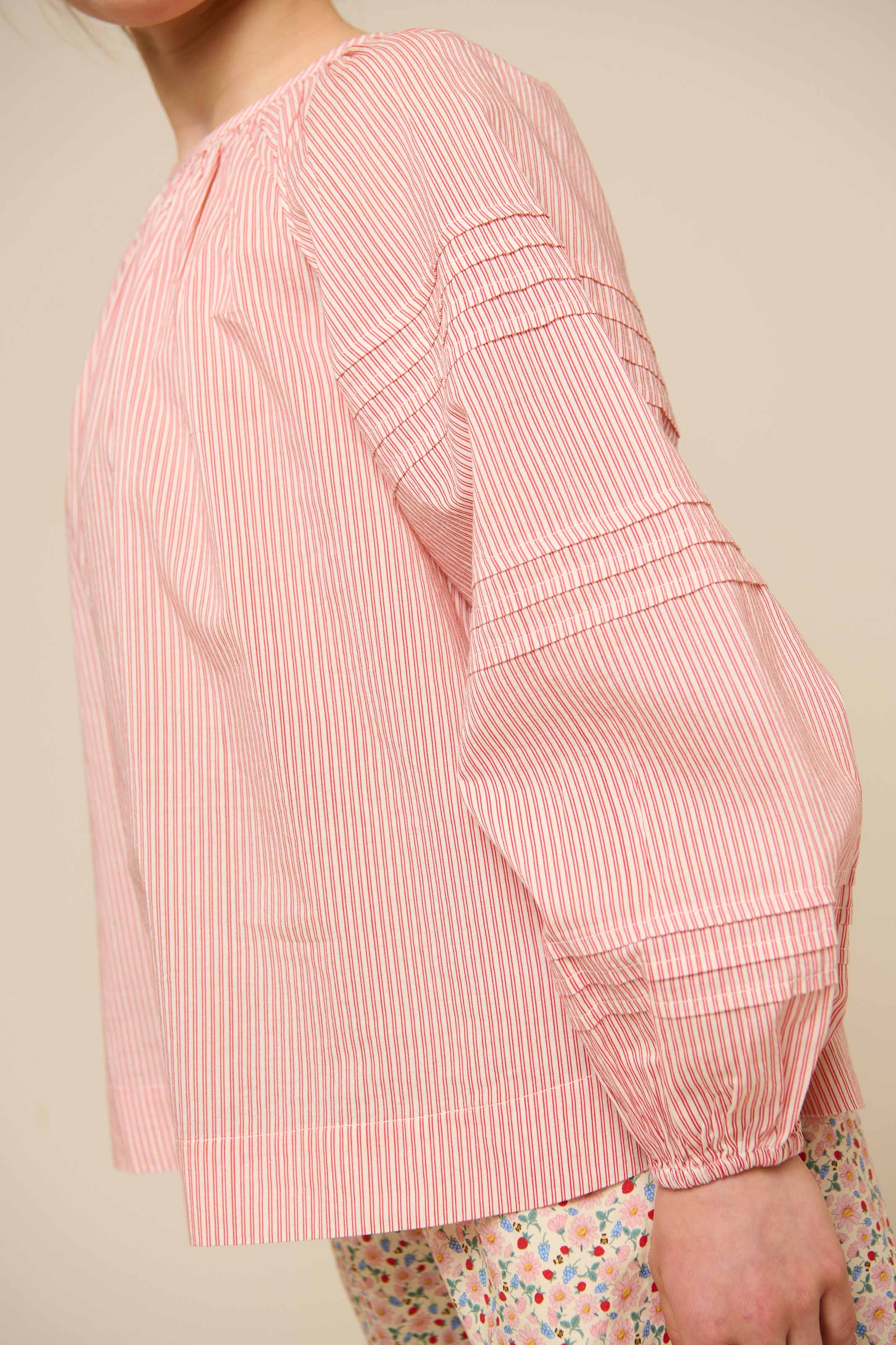 Gestreepte Blouse met Lange Mouwen - Tween - Offwhite/Cherry Red | 100991 Willa