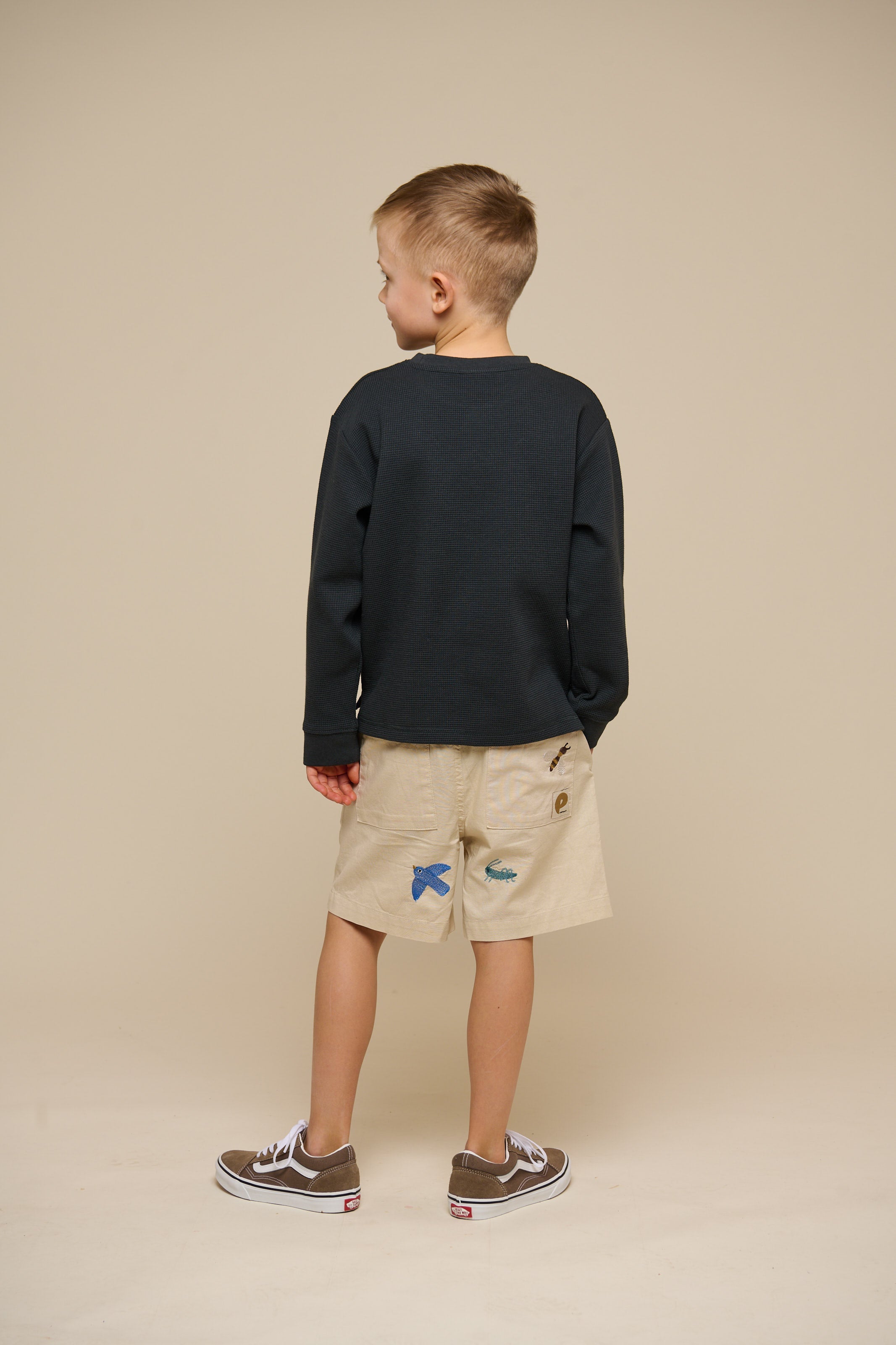 Embroidered Cotton Shorts - Tween - Light Beige | 101098 Erik