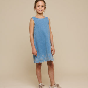 Geborduurde denim minijurk - Tween - Light Blue Denim | 101019 Vera