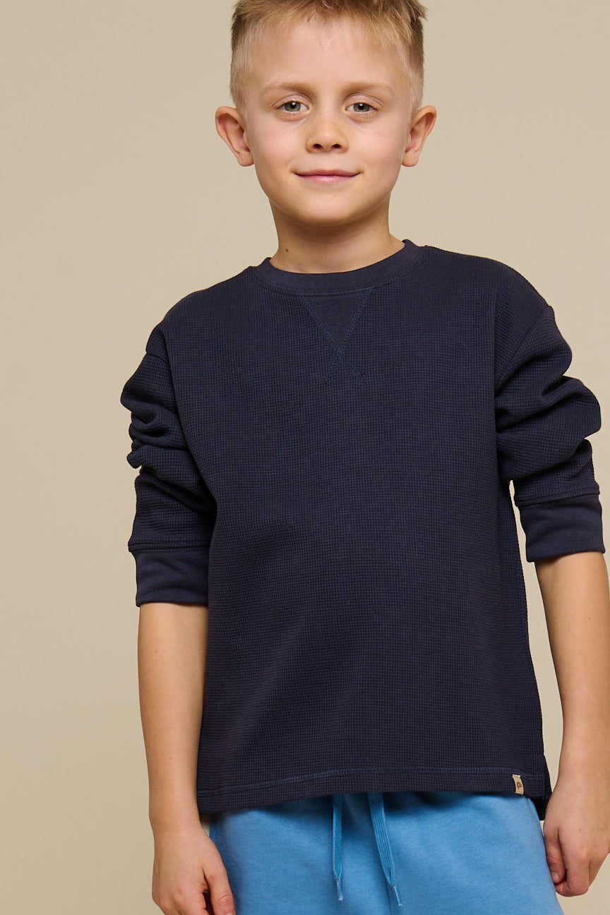 Gestructureerd T-shirt met lange mouwen - Tween - Navy | 100704 Malthe