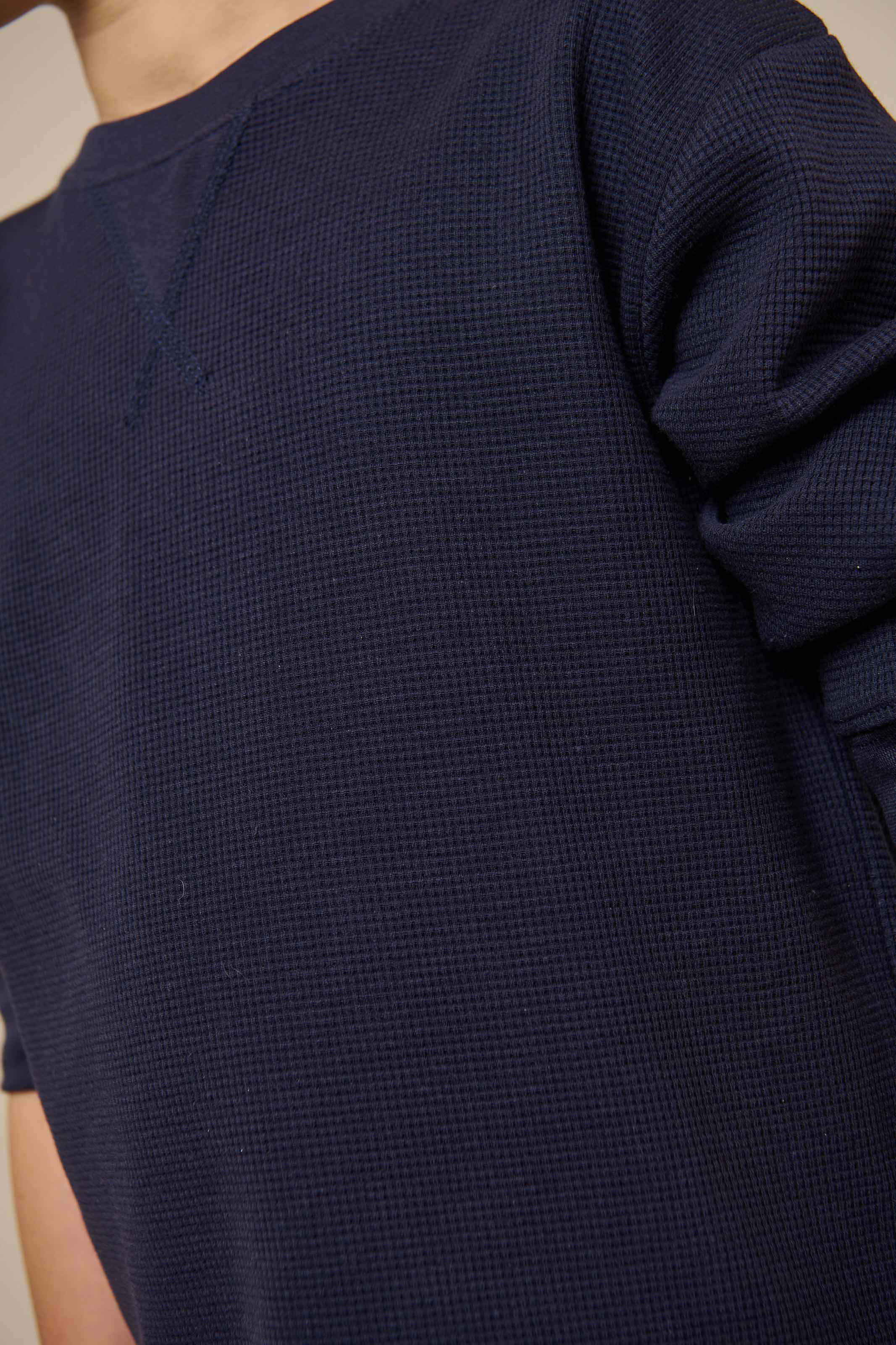 Gestructureerd T-shirt met lange mouwen - Kids - Navy | 100703 Malthe
