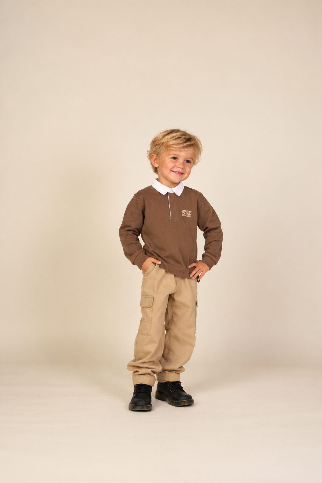 Jersey polo met lange mouwen Kids - Dark Brown | 101693 Ruben