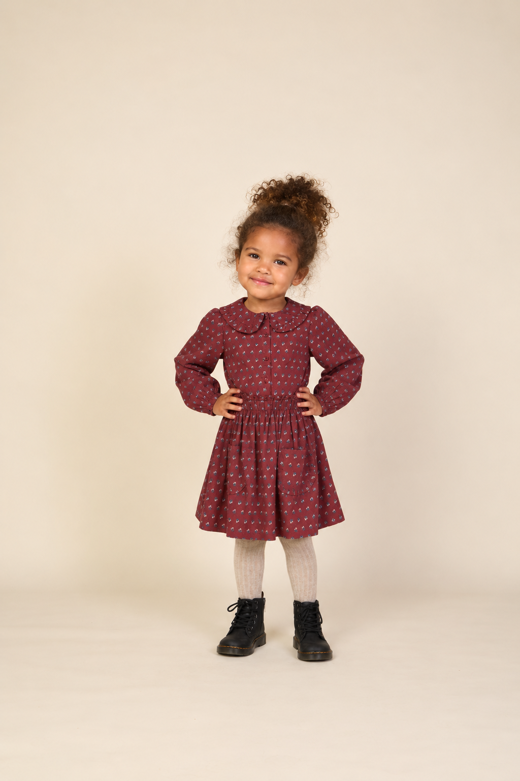 Poplin rok met ruchezakken Kids - Bordeaux Flowerprint | 101447 Julia