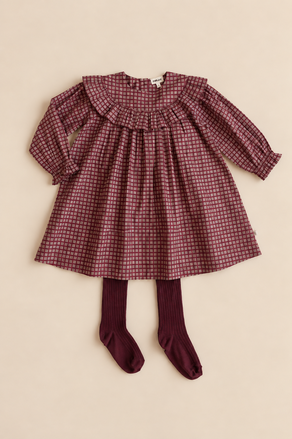 Poplin jurk met ruches bij de pas Kids - Bordeaux Check | 101440 Julia