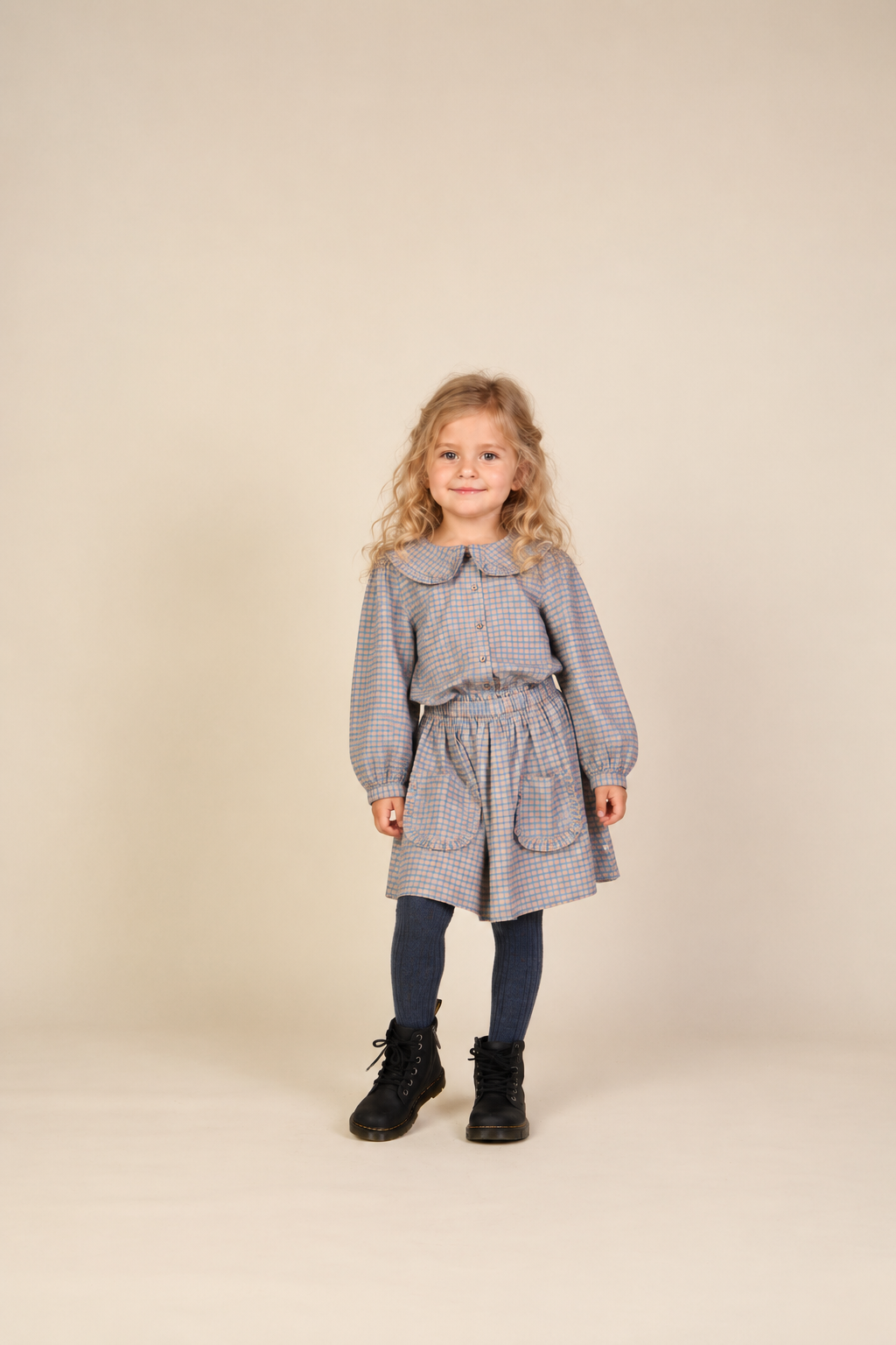 Poplin rok met ruchezakken Kids - Blue Check | 101445 Julia