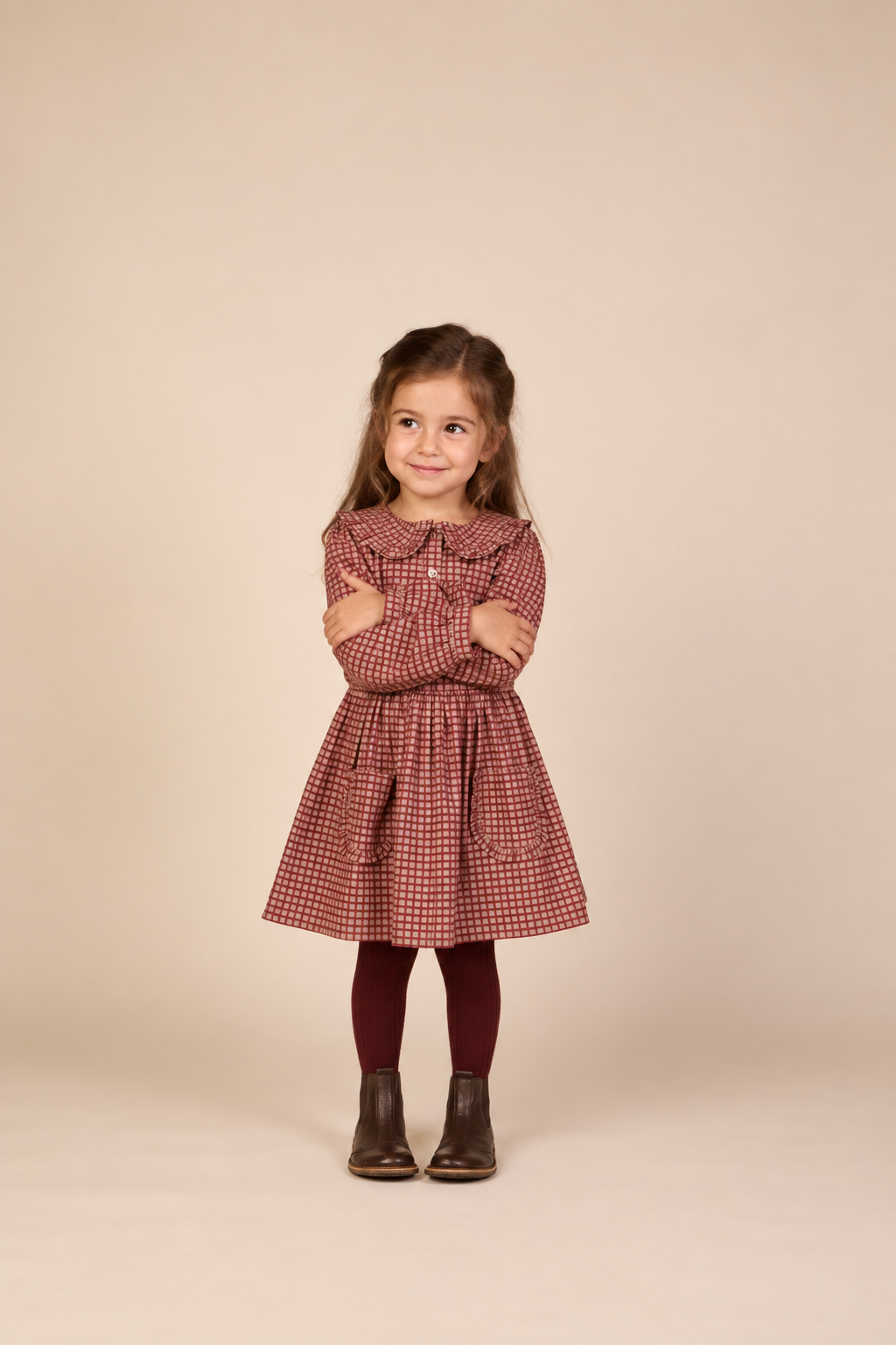 Poplin blouse met rucheskraag Kids - Bordeaux Check | 101449 Julia