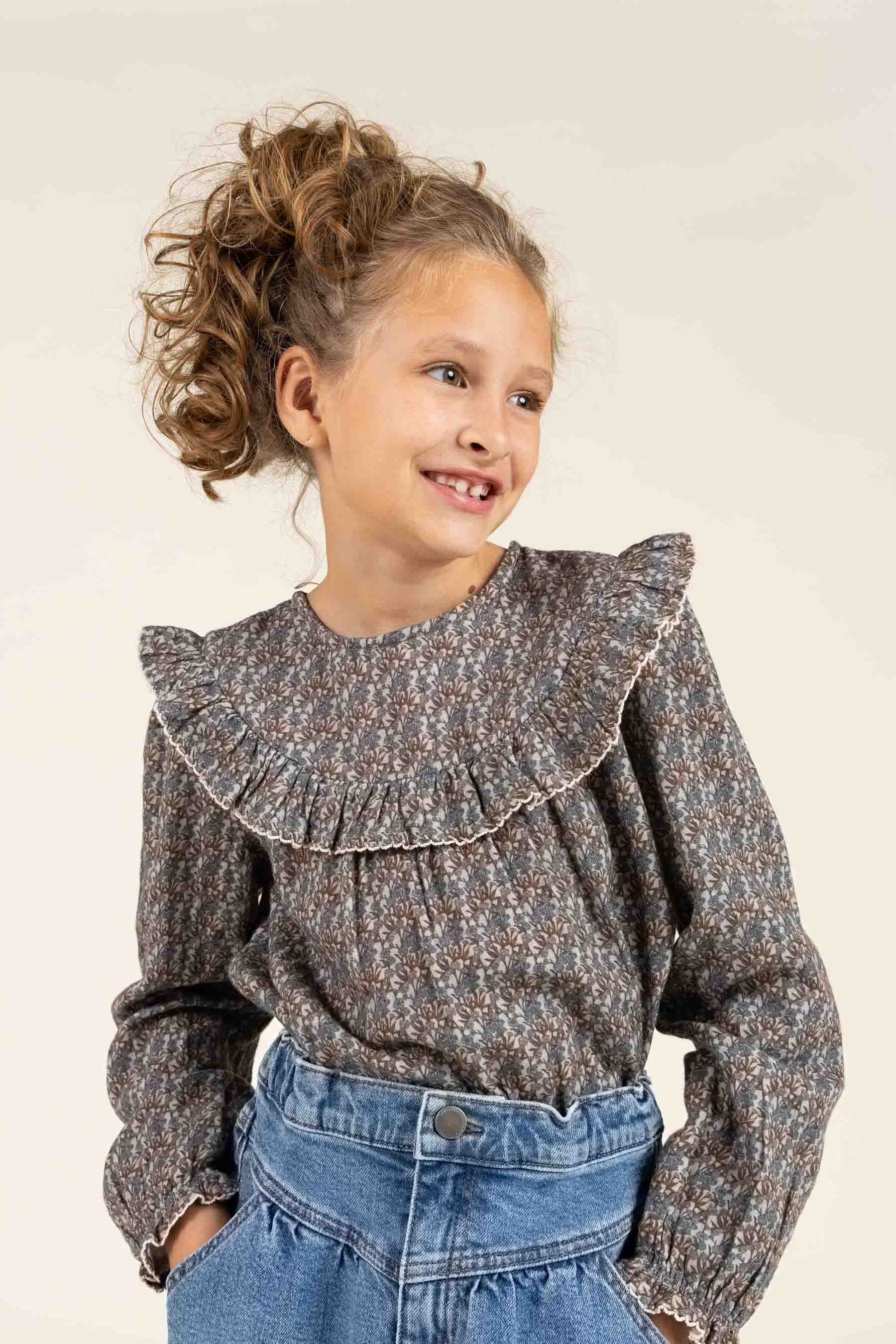 Gedrukte dubbel gaas blouse - Tween - Blue / Brown | 100730 Maggie