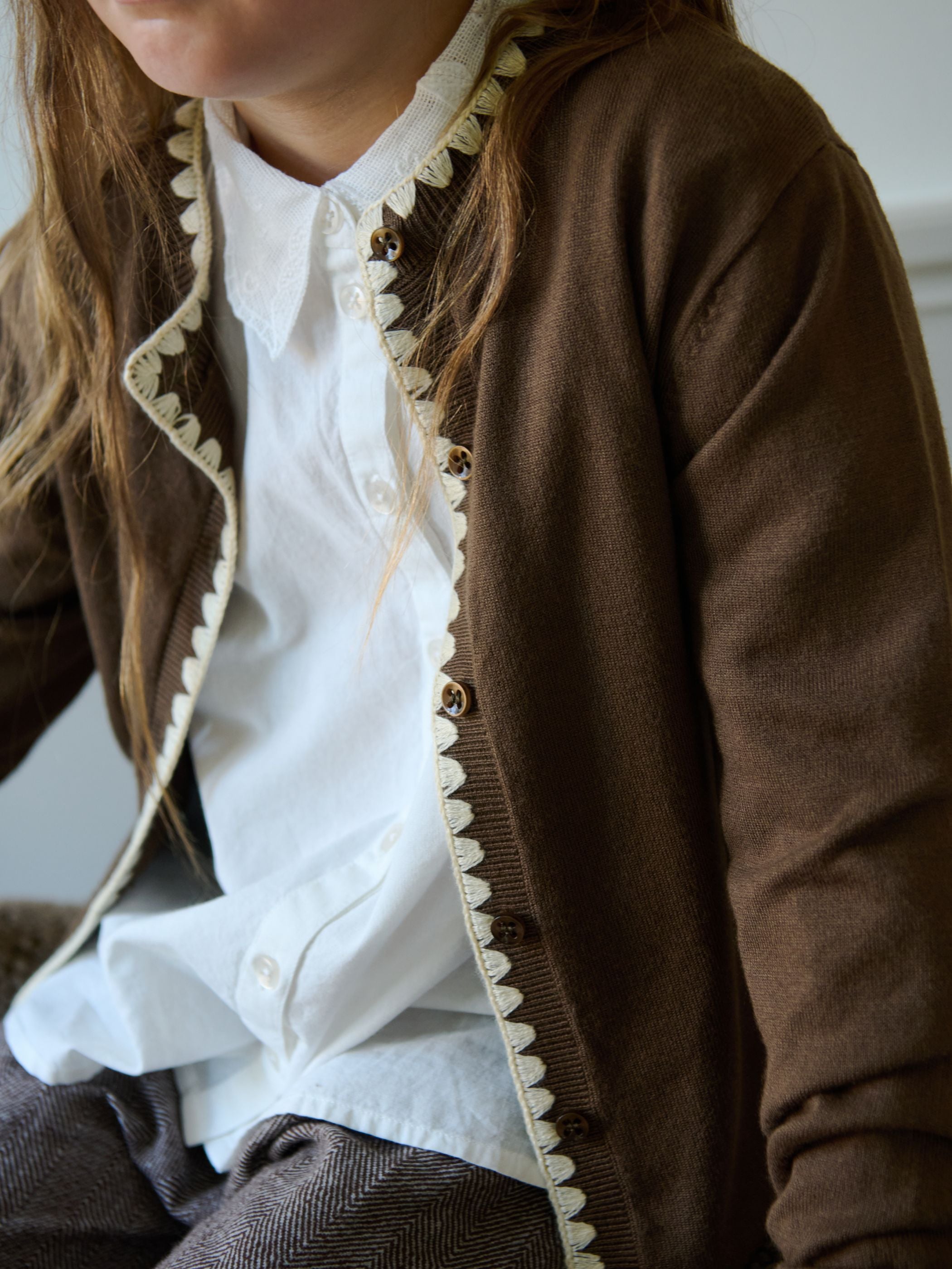 Cardigan met contrasterende stiksels Tween - Brown/Offwhite | 101633 Lia