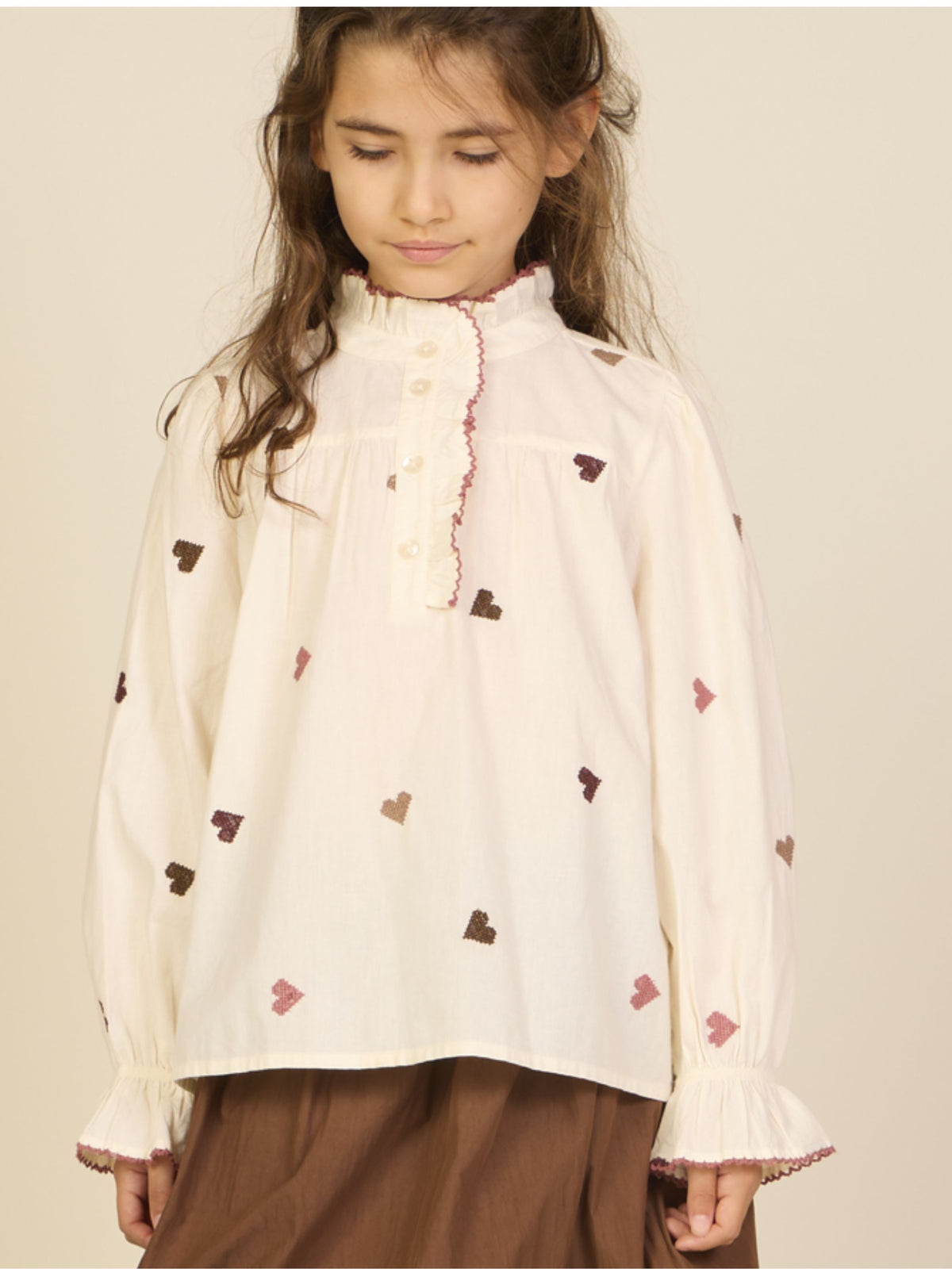 Katoenen blouse met hartborduursel Tween - Rose/Bordeaux | 101458 Elina