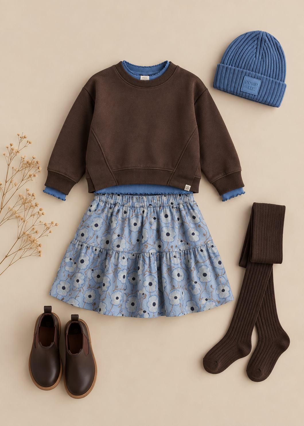 Gebloemde katoenen rok Kids - Blue/Brown | 101431 Nova